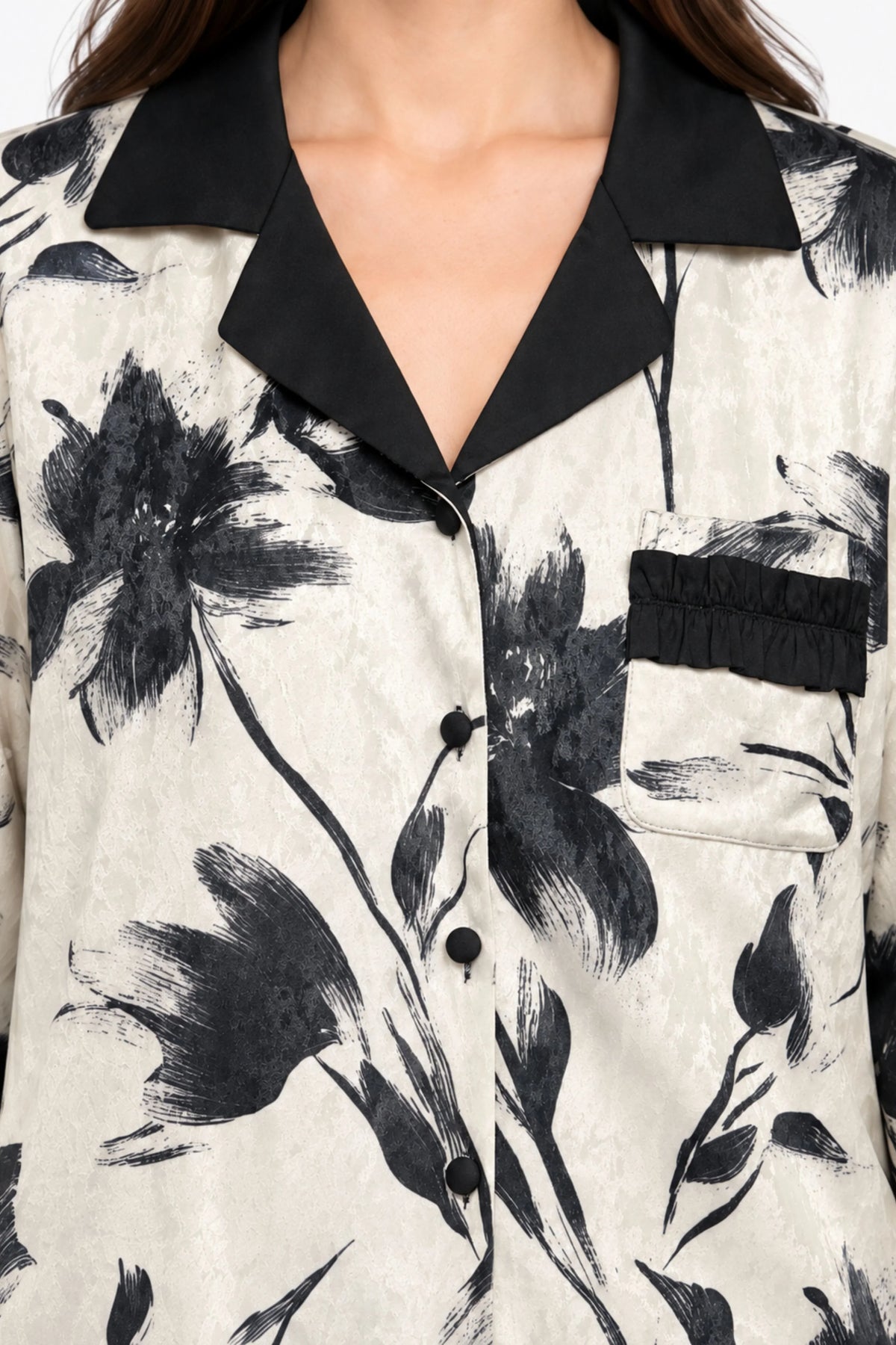 Black & White Floral Print Winter Night Suit-Global Republic