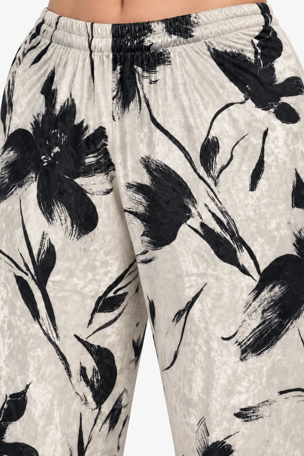 Black & White Floral Print Winter Night Suit-Global Republic