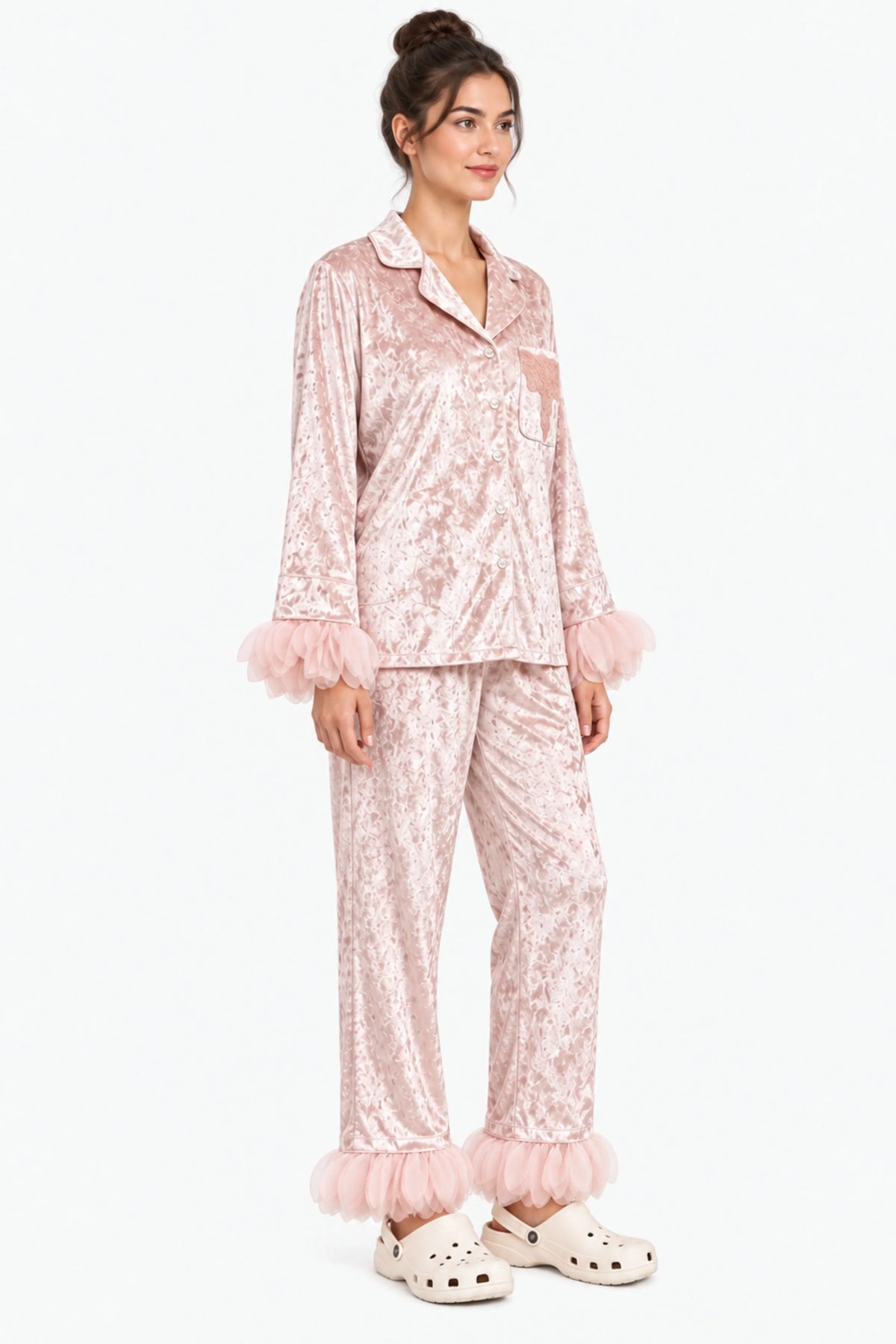 Pastel Pink Solid Winter Night Suit-Global Republic