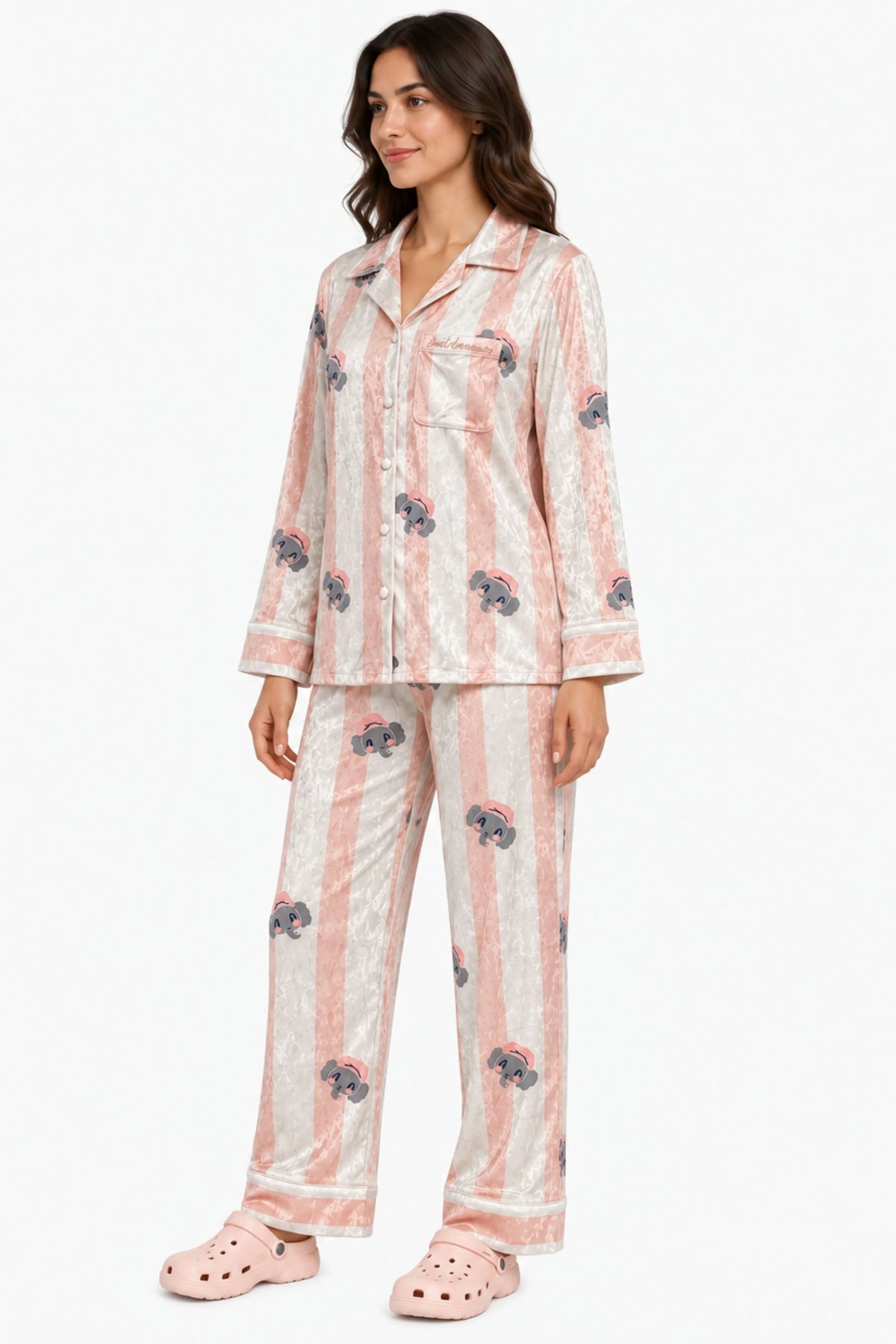 Pink Striped Winter Night Suit-Global Republic