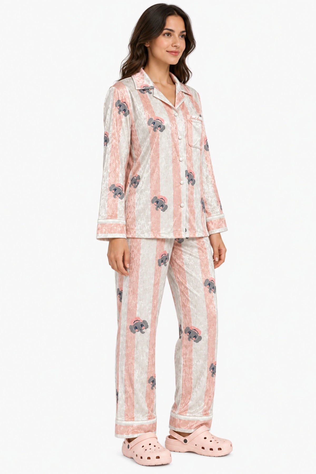 Pink Striped Winter Night Suit-Global Republic