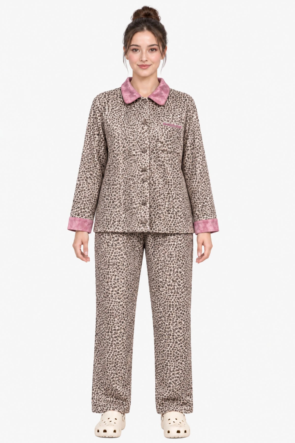 Beige Leopard Print Winter Night Suit-Global Republic