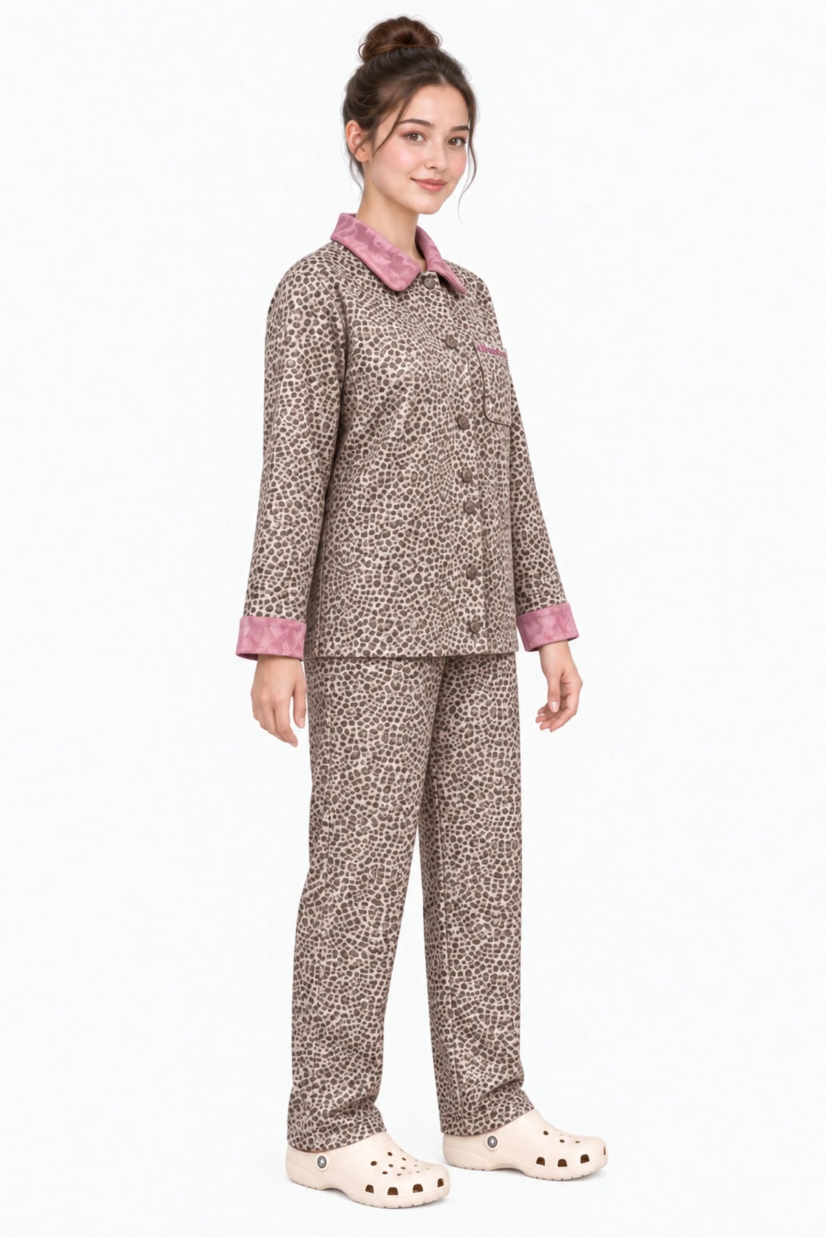 Beige Leopard Print Winter Night Suit-Global Republic