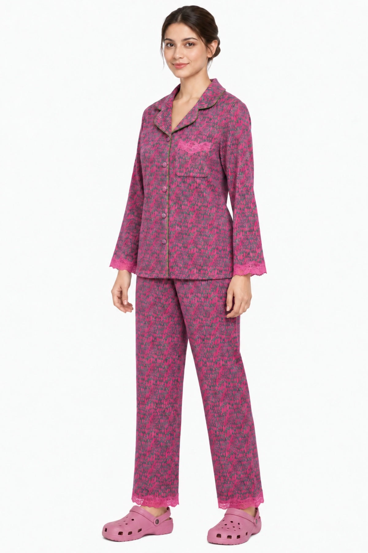 Mauve Abstract Print Winter Night Suit-Global Republic