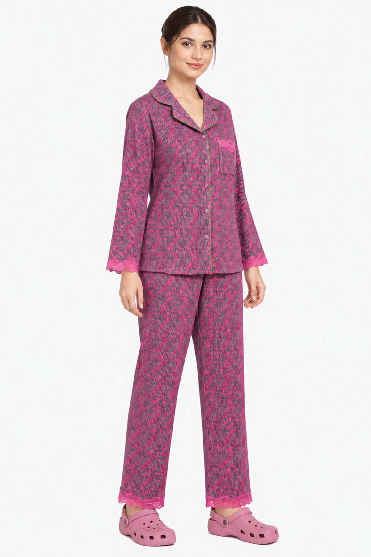 Mauve Abstract Print Winter Night Suit-Global Republic