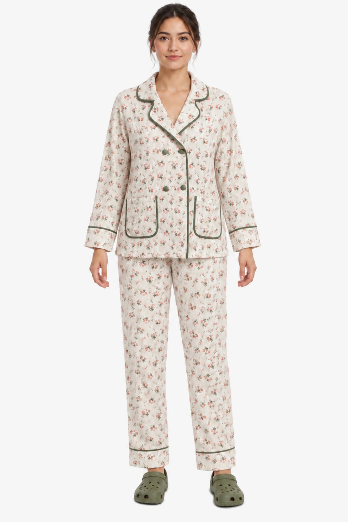 Cream Ditsy Floral Winter Night Suit-Global Republic