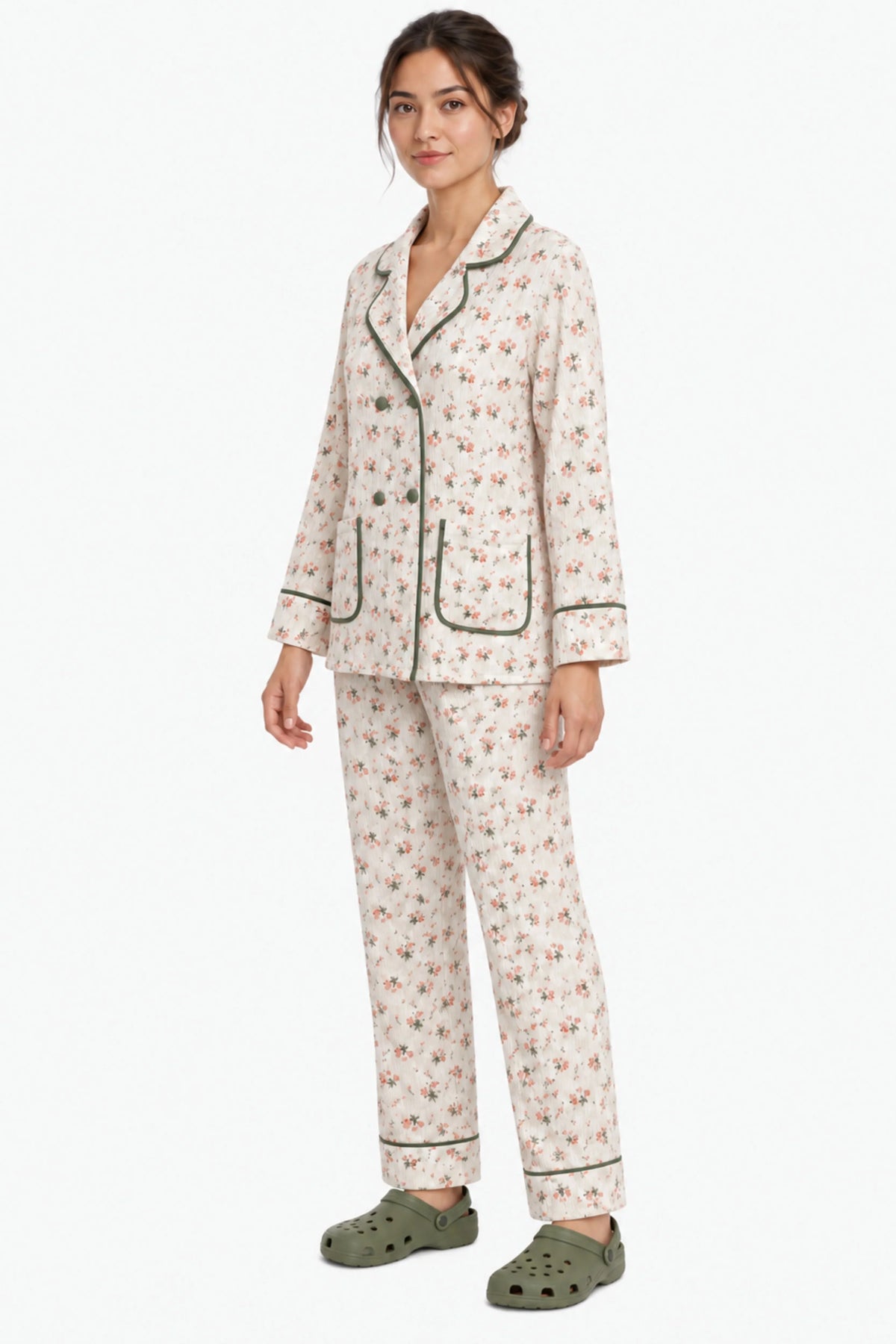 Cream Ditsy Floral Winter Night Suit-Global Republic
