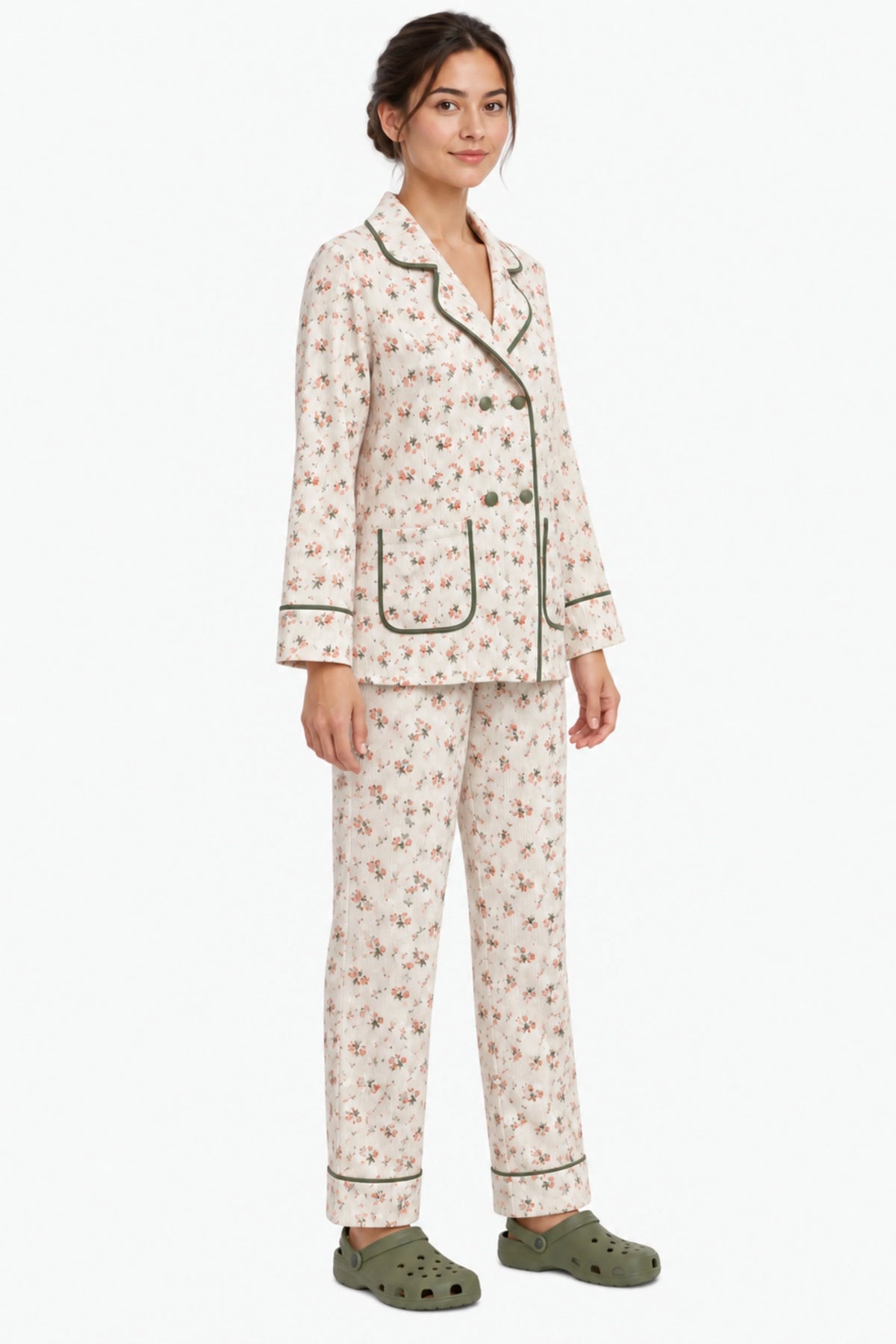 Cream Ditsy Floral Winter Night Suit-Global Republic