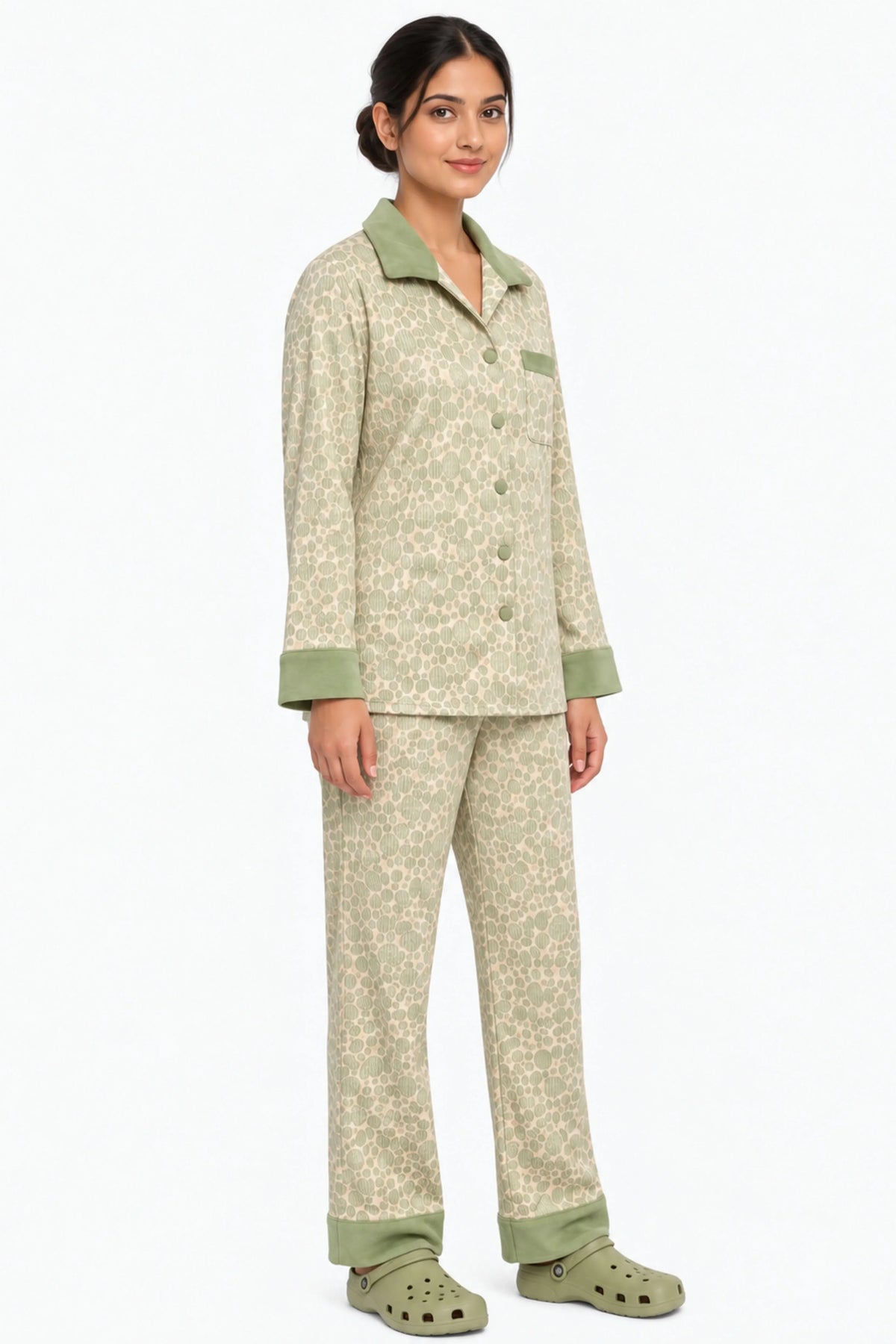 Green Floral Print Winter Night Suit-Global Republic