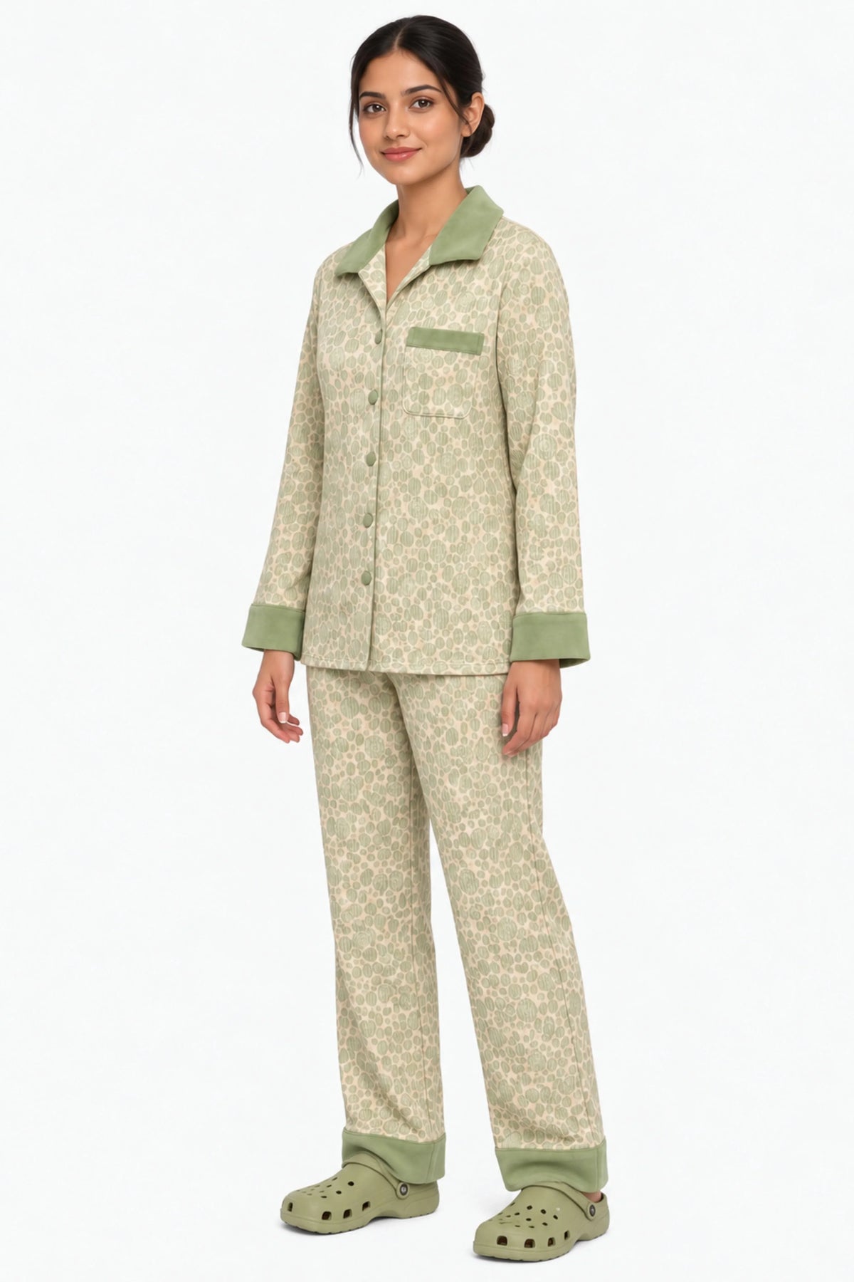 Green Floral Print Winter Night Suit-Global Republic