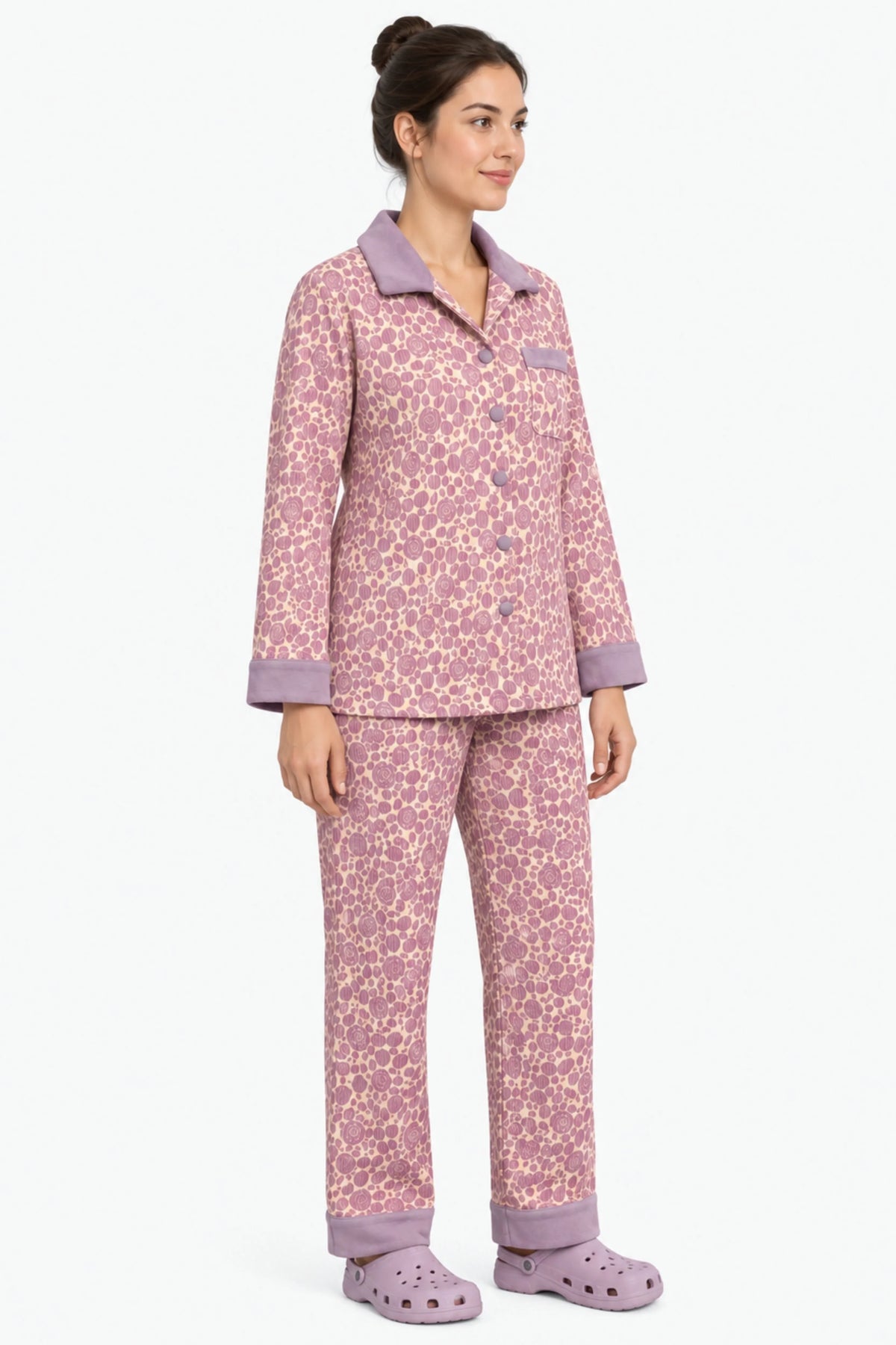 Mauve Floral Print Winter Night Suit-Global Republic