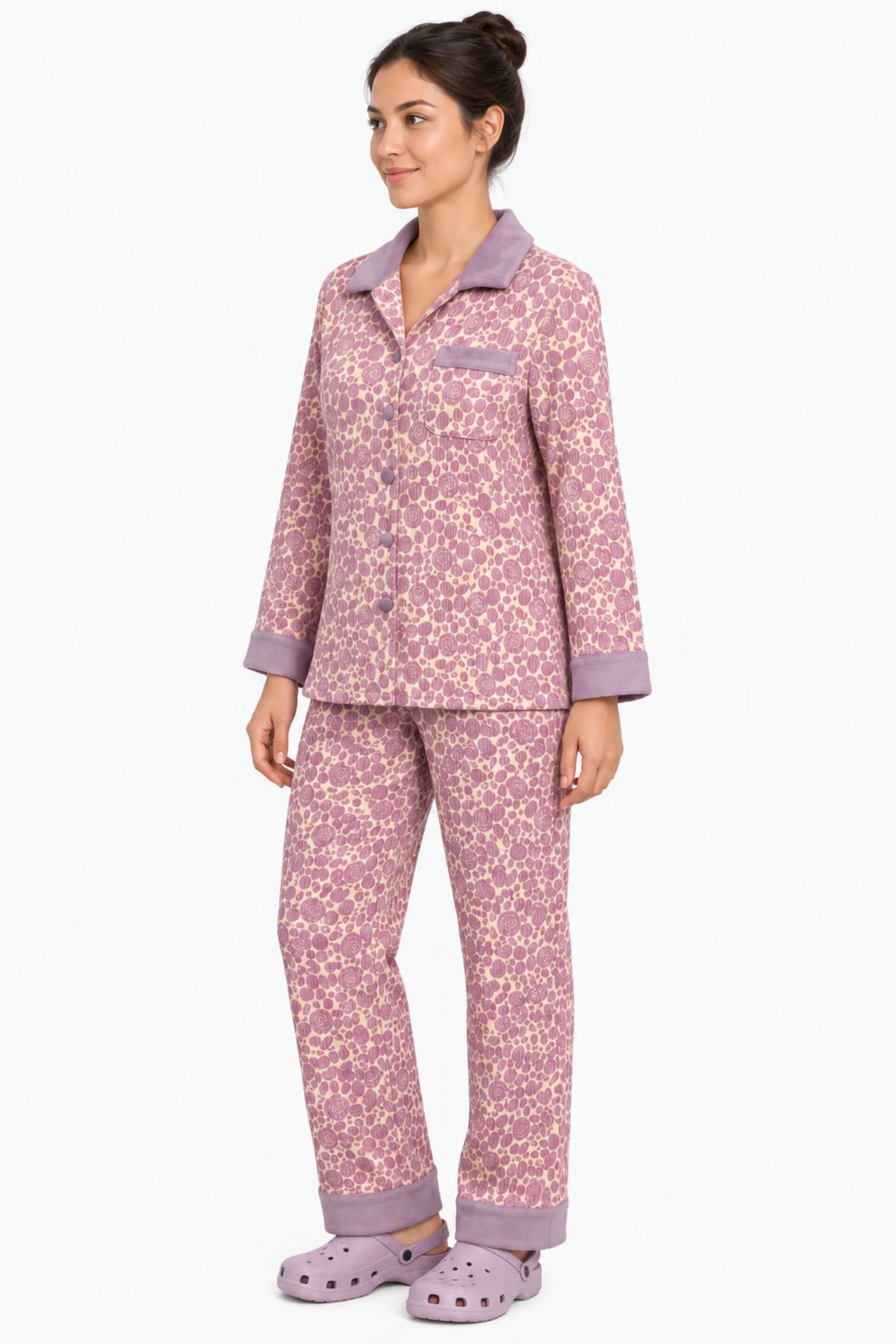 Mauve Floral Print Winter Night Suit-Global Republic