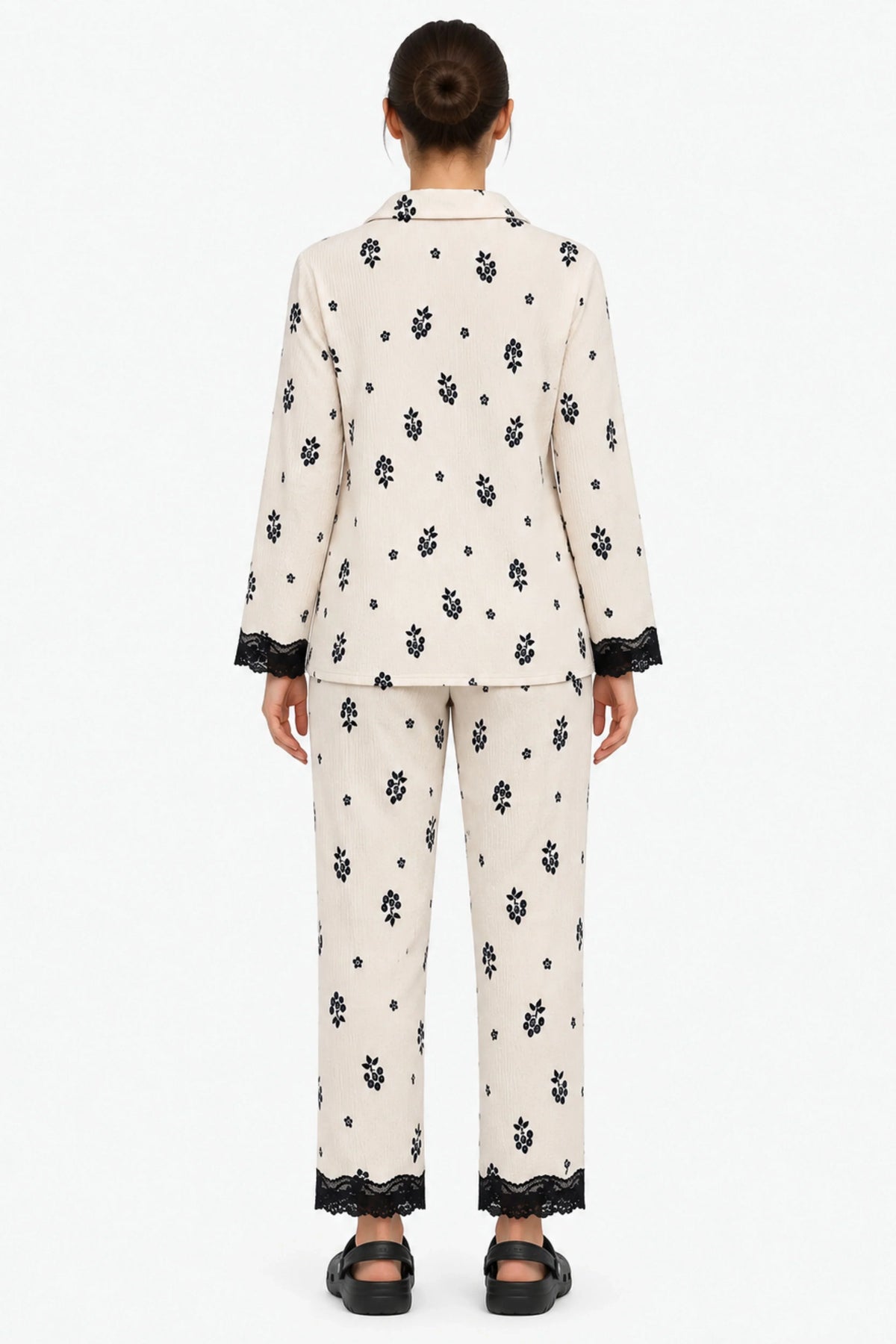 Cream Floral Winter Night Suit-Global Republic
