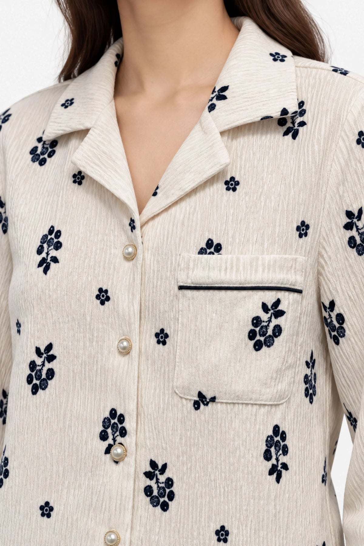 Cream Floral Winter Night Suit-Global Republic