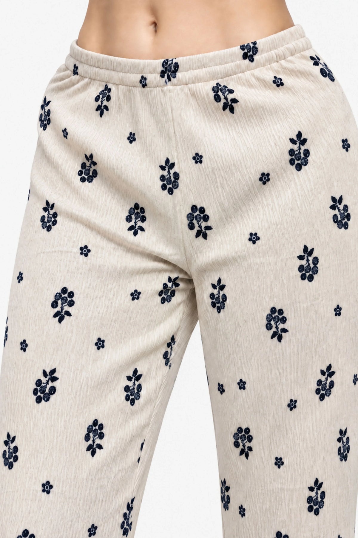 Cream Floral Winter Night Suit-Global Republic