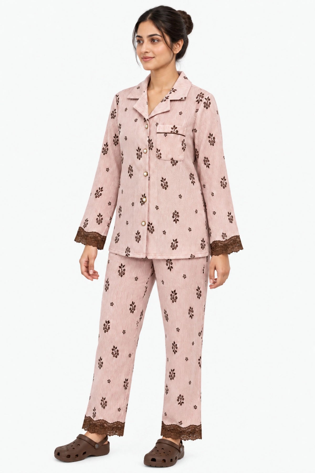 Pink Floral Winter Night Suit-Global Republic