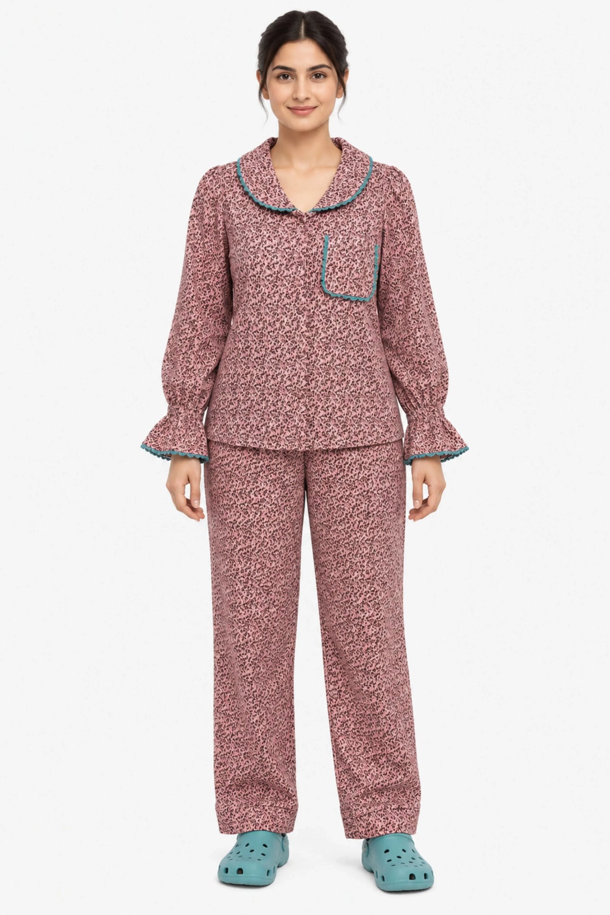 Pink Floral Winter Night Suit-Global Republic