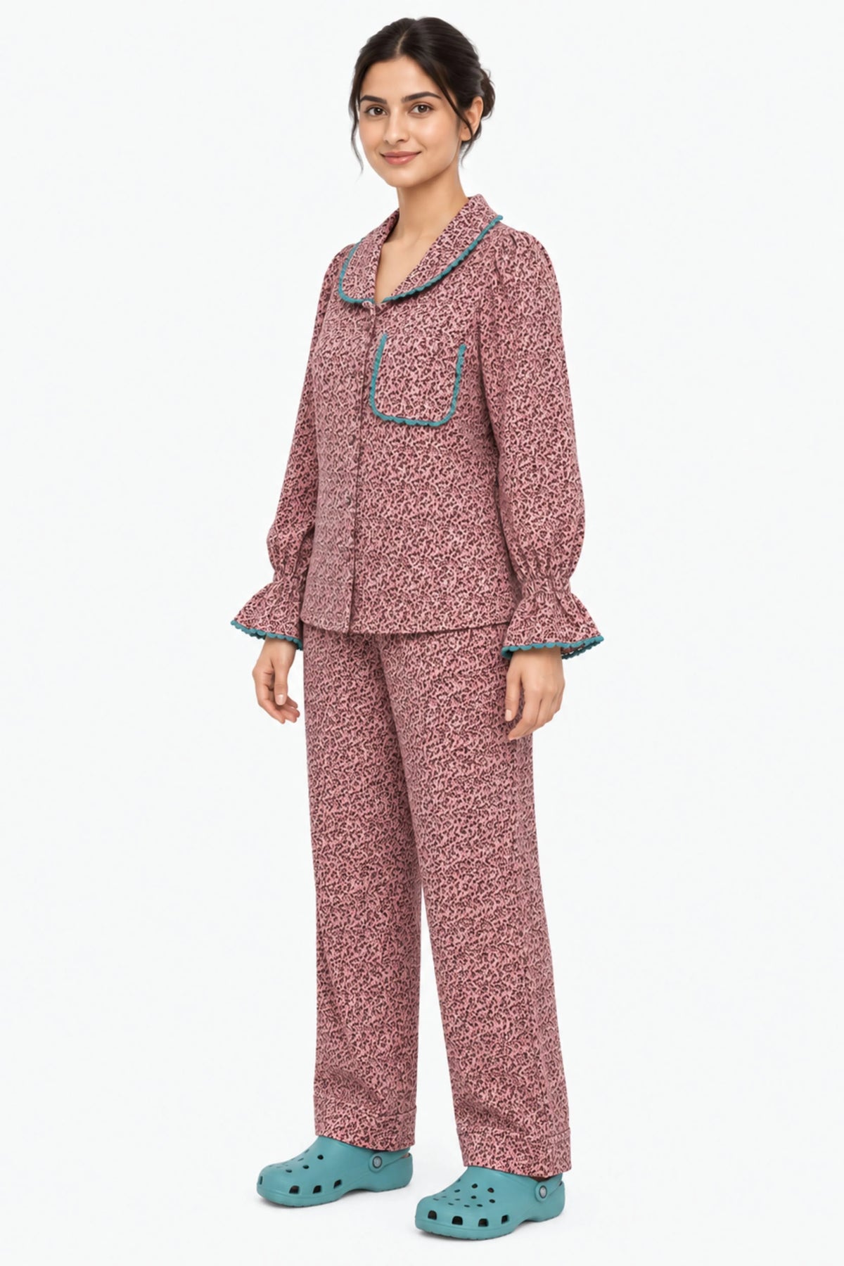 Pink Floral Winter Night Suit-Global Republic