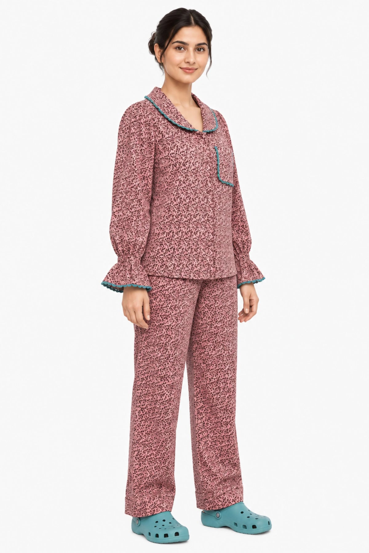 Pink Floral Winter Night Suit-Global Republic