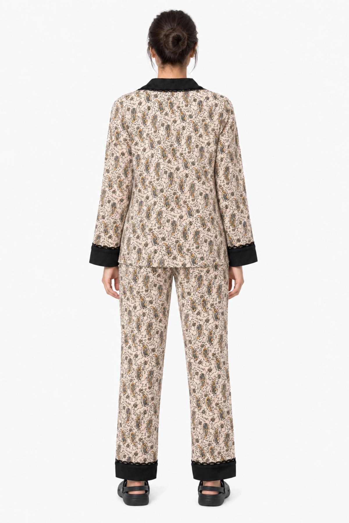 Black Floral Paisley Winter Night Suit-Global Republic