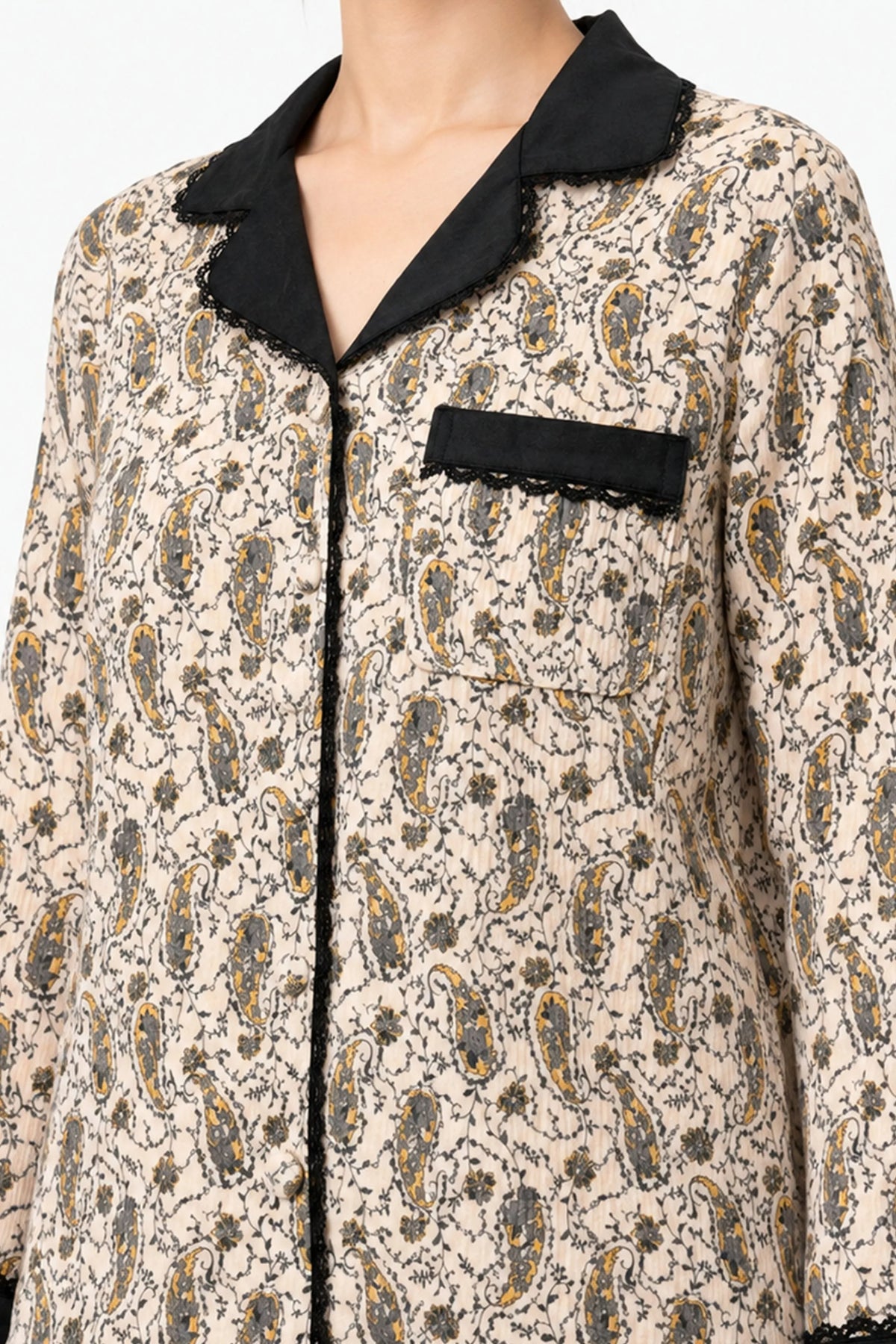 Black Floral Paisley Winter Night Suit-Global Republic