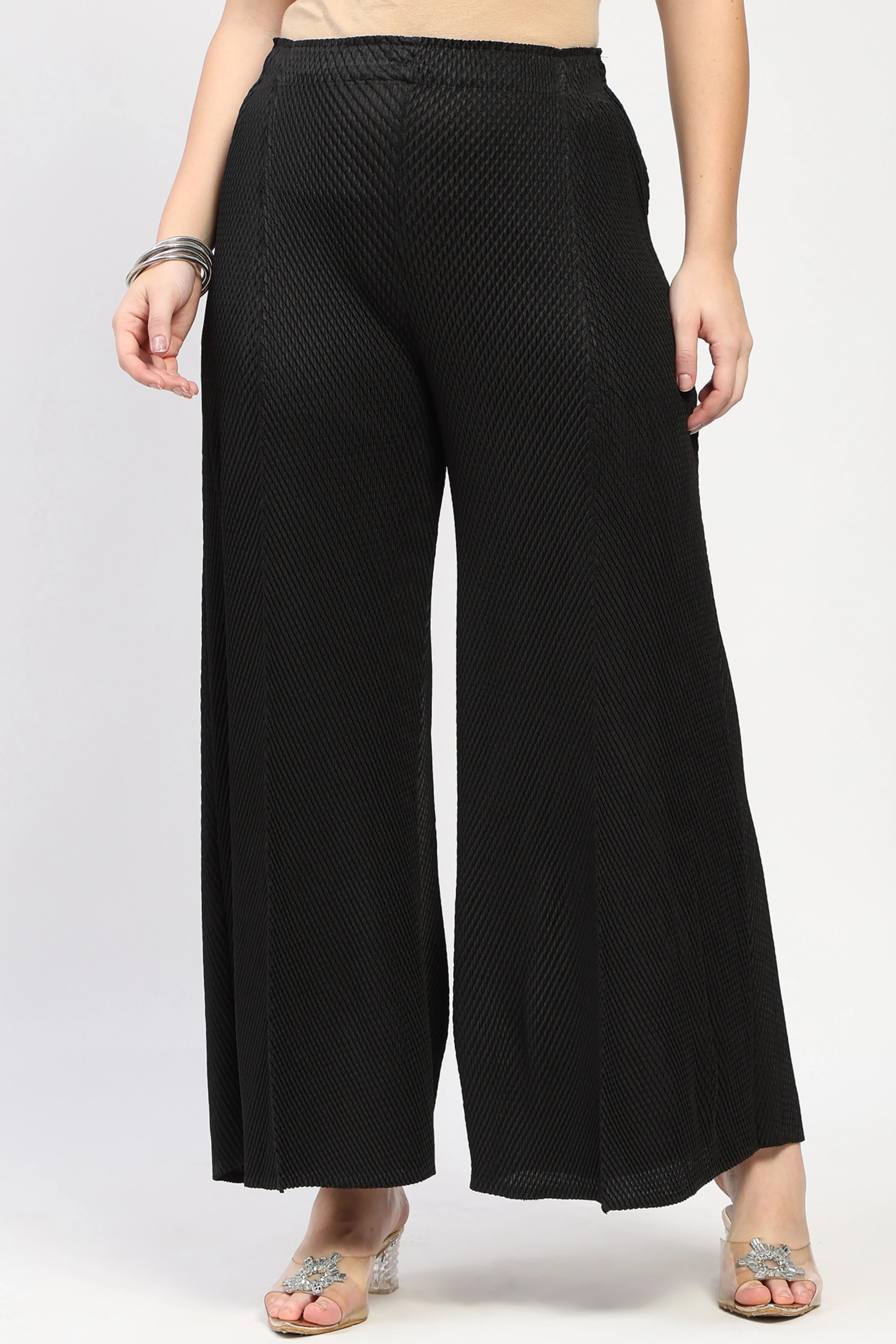 Black Pleated Wide Leg Pants-Global Republic