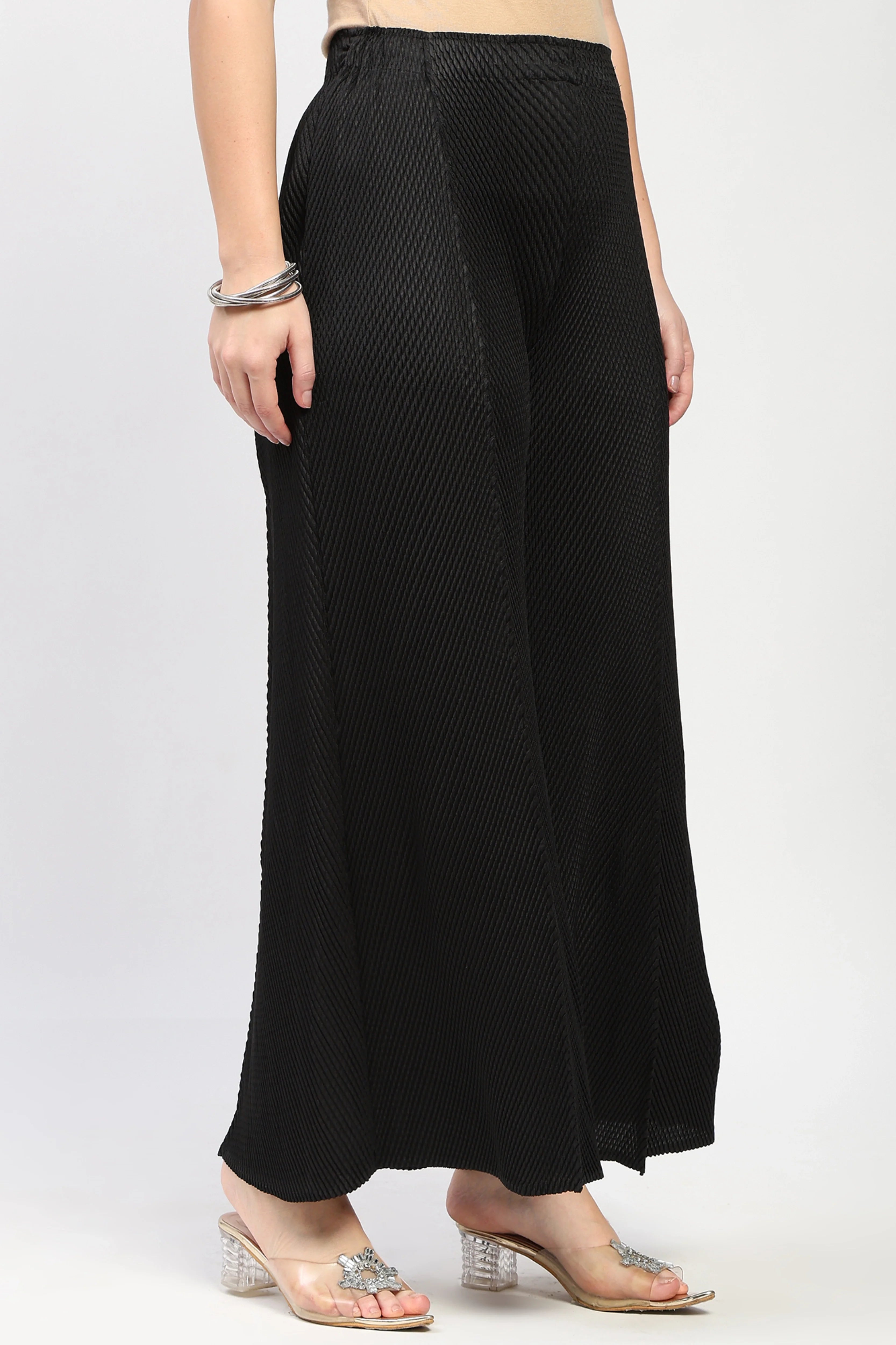 Black Pleated Wide Leg Pants-Global Republic