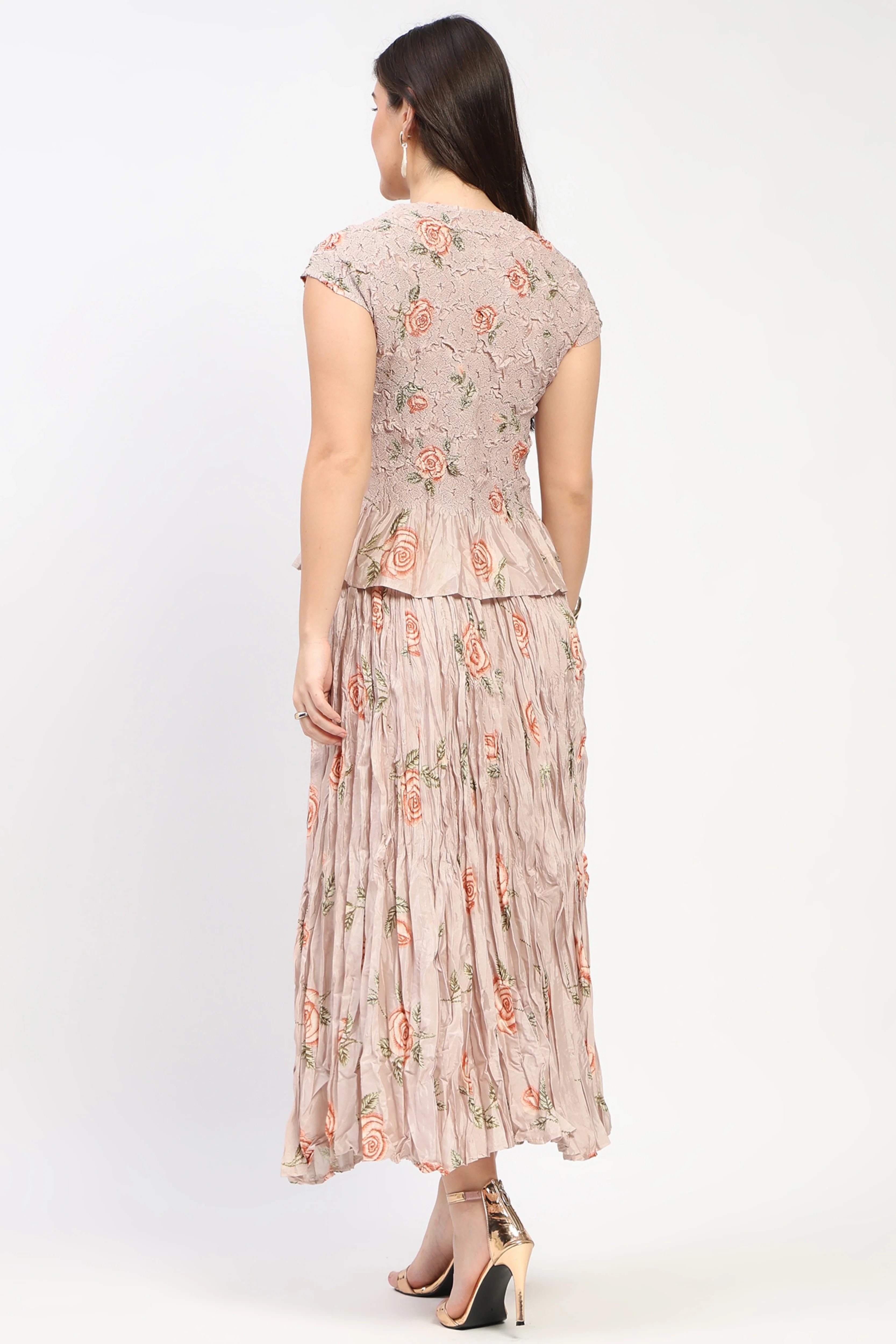 Floral Crushed Peplum Top & Maxi Skirt Set-Global Republic