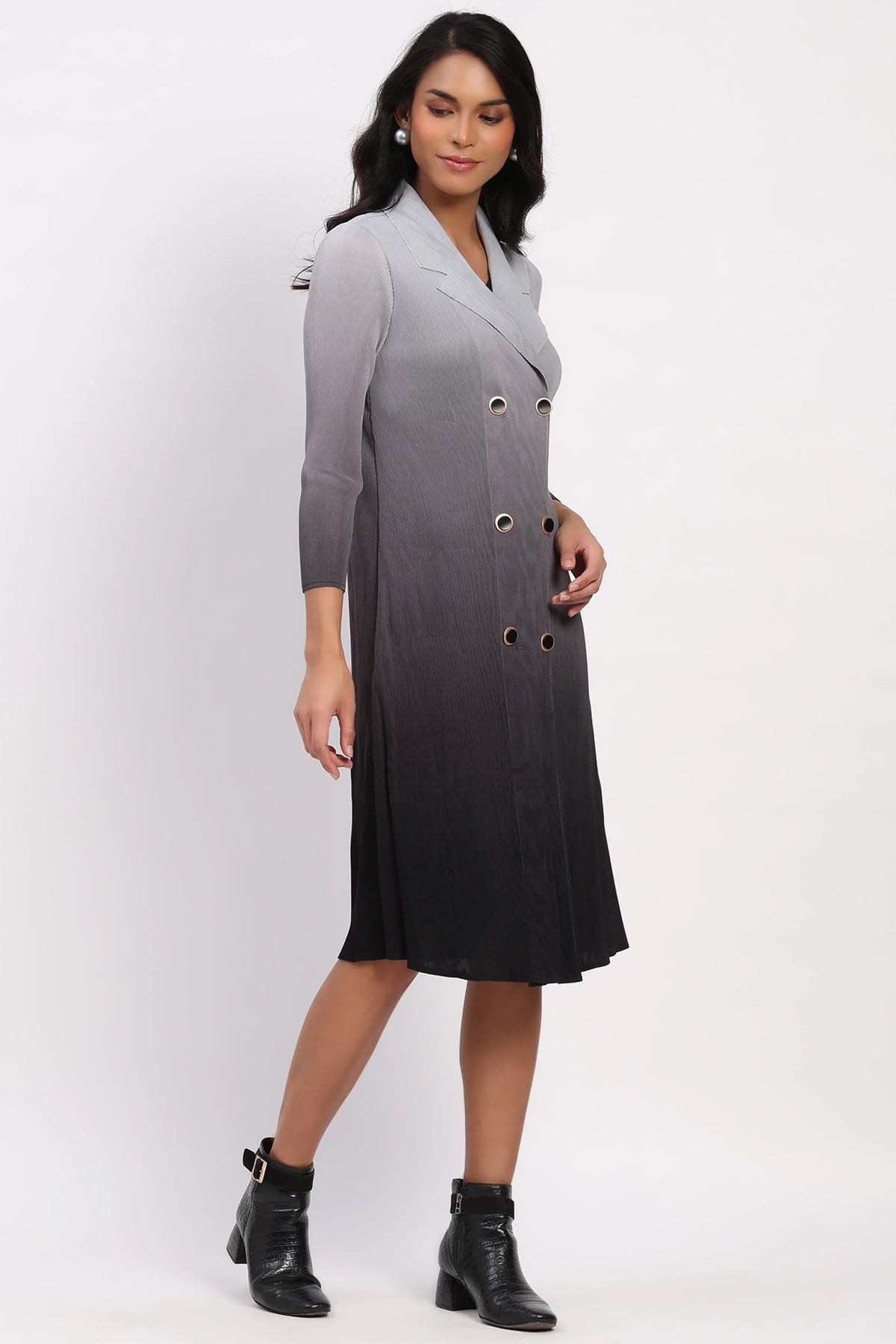 Grey Ombre Pleated Layered Dress
-Global Republic