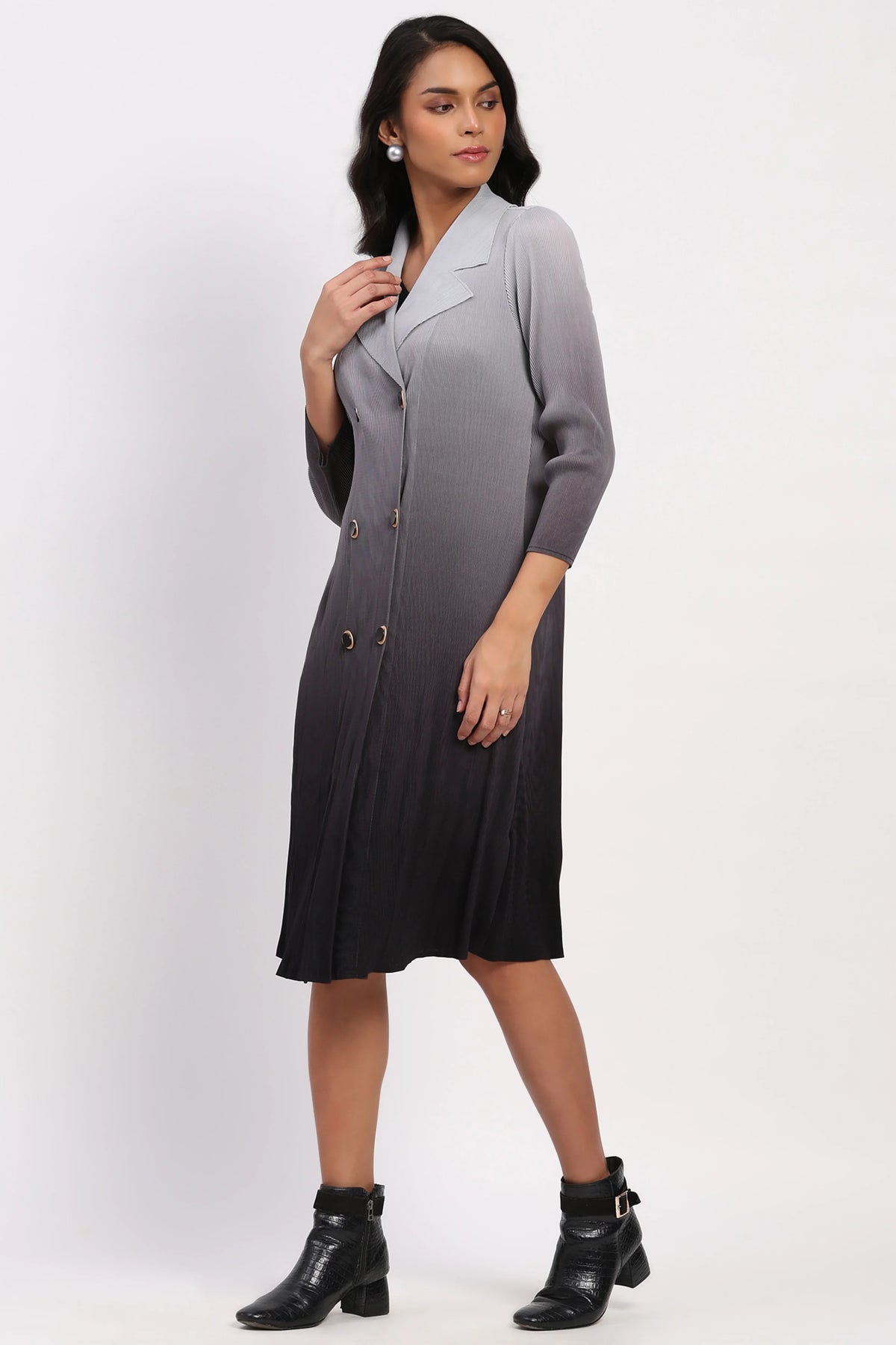 Grey Ombre Pleated Layered Dress
-Global Republic