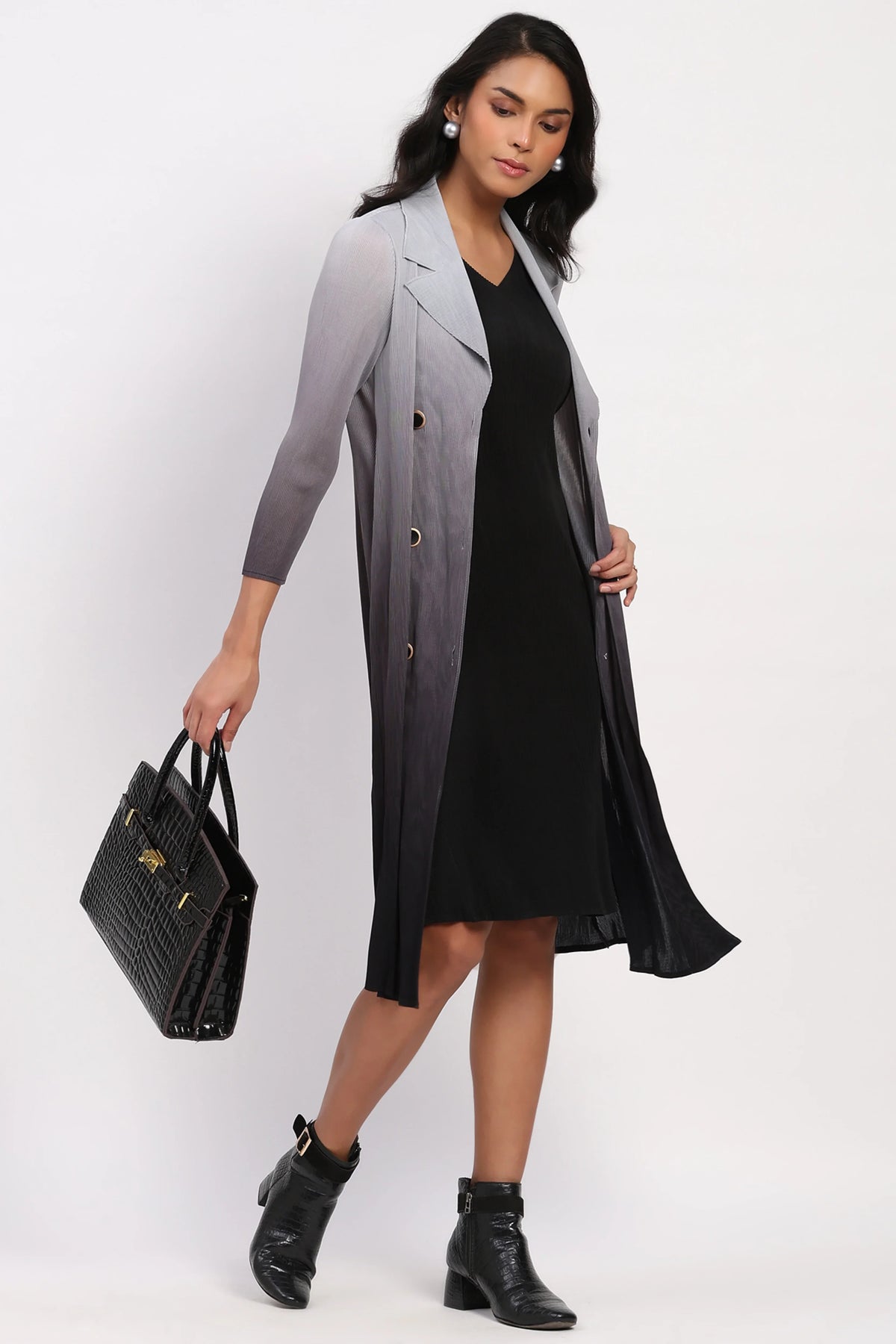 Grey Ombre Pleated Layered Dress
-Global Republic
