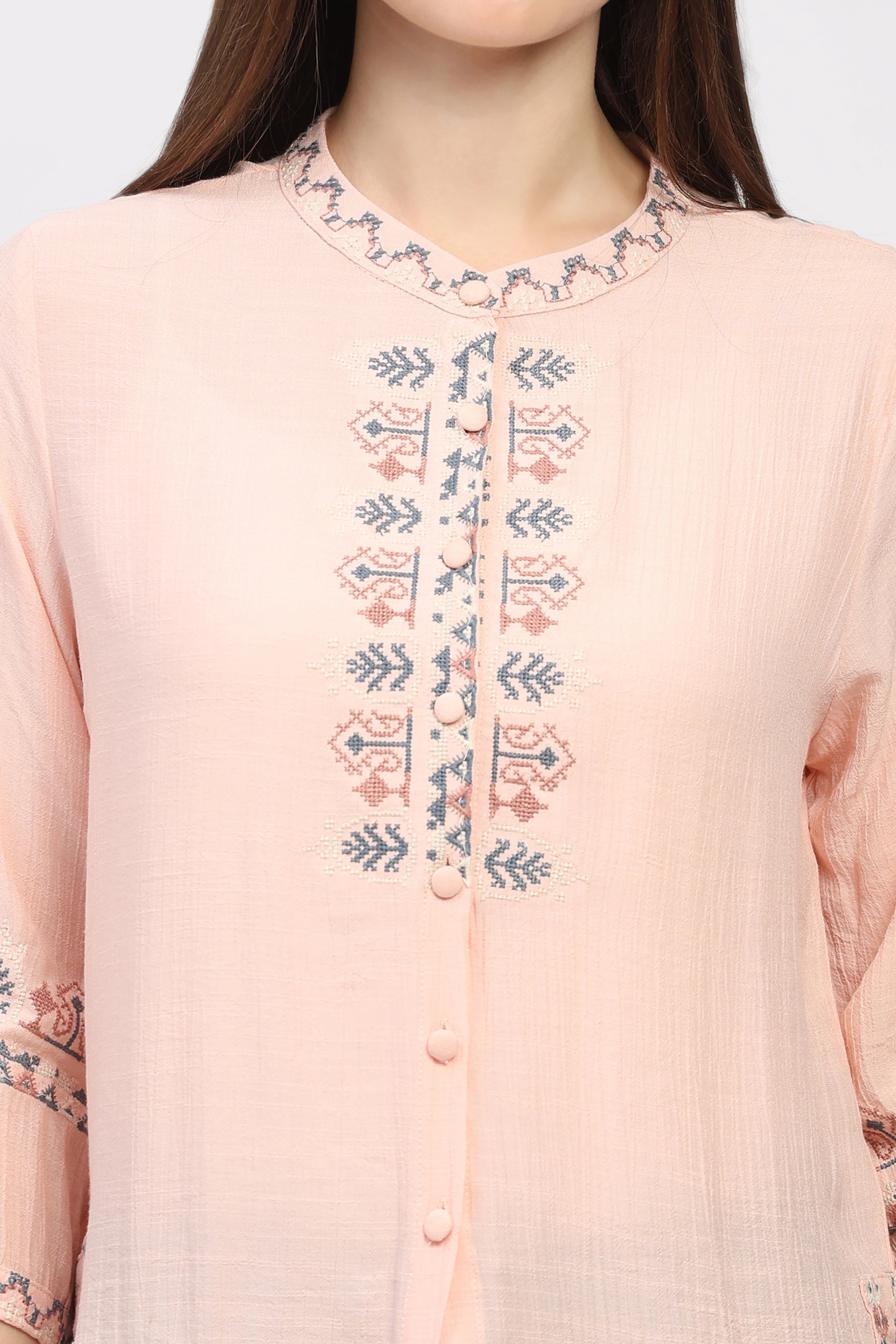 Peach Embroidered Shirt