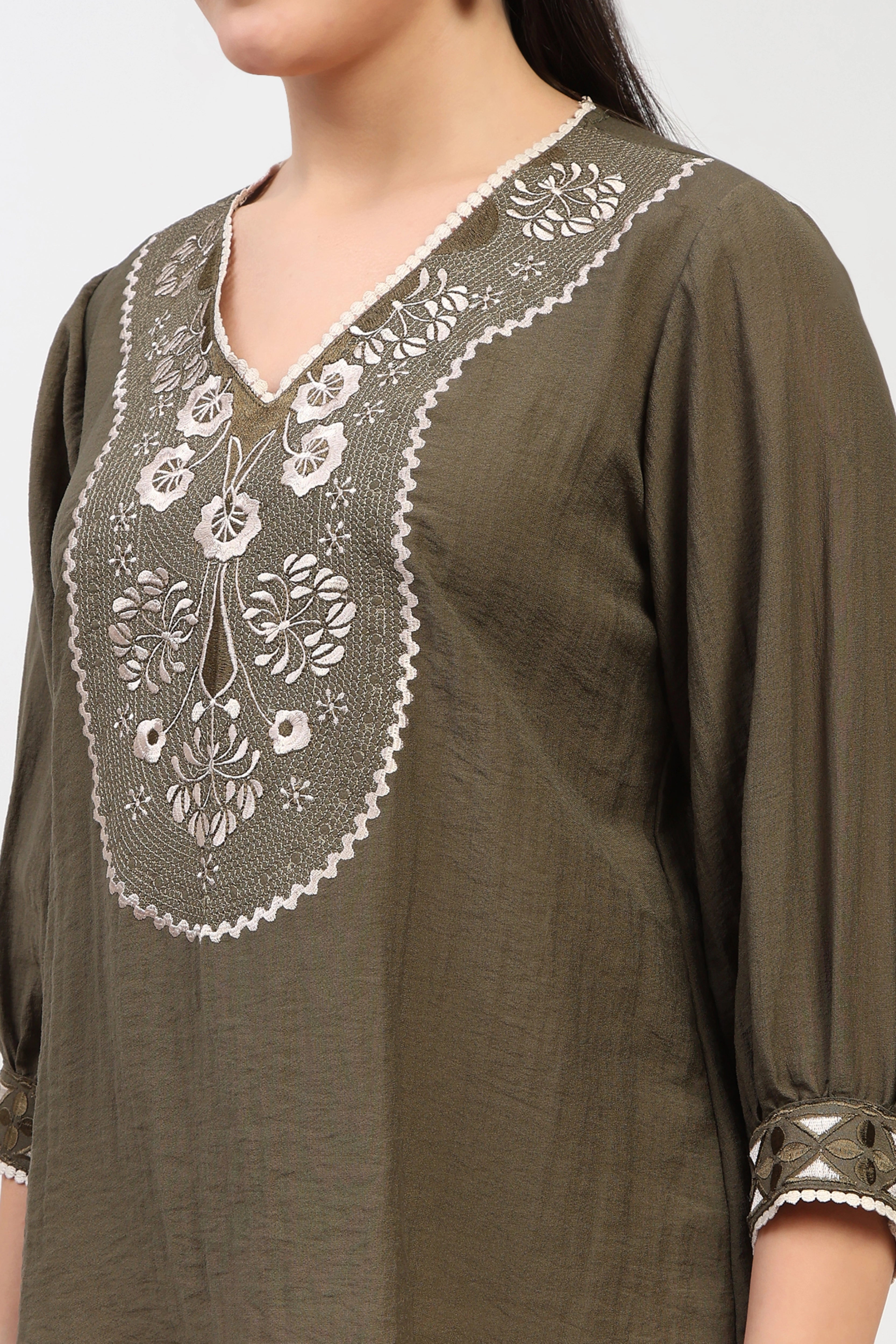 Olive Floral Embroidered Top