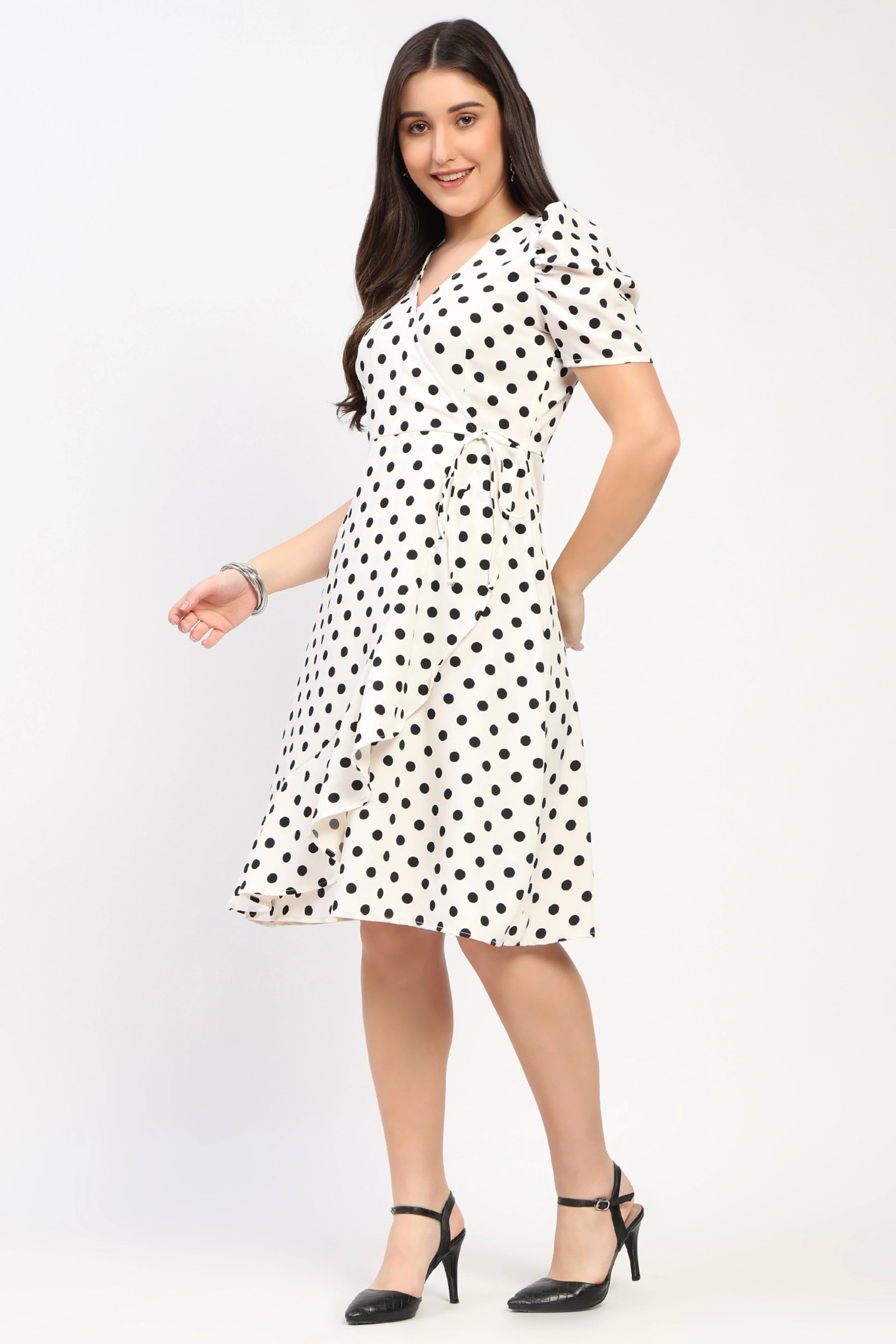 Polka Dot Fit & Flare Dress-Global Republic