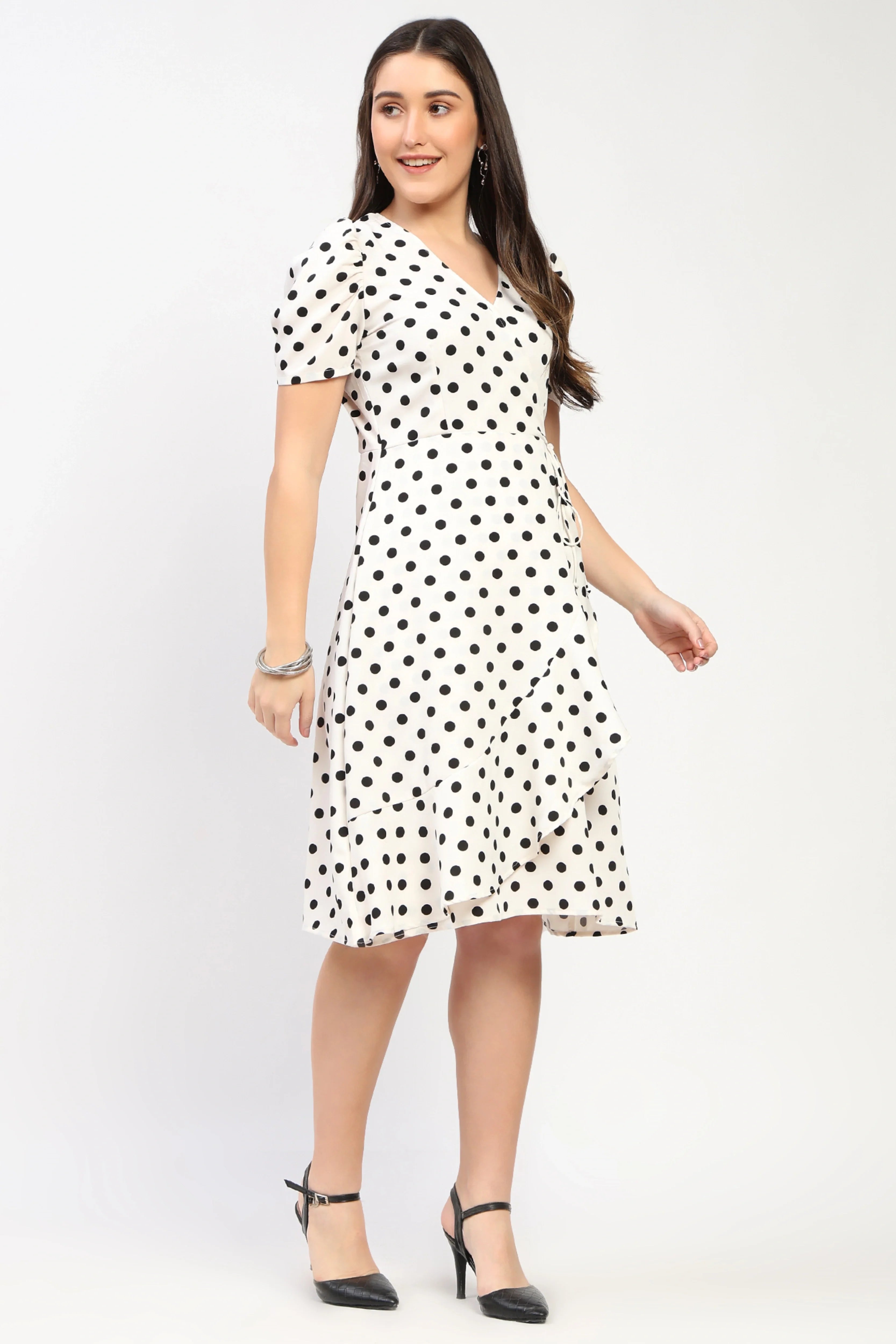 Polka Dot Fit & Flare Dress-Global Republic