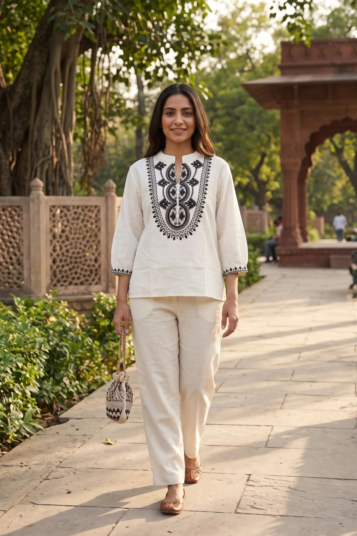 White Embroidered Cotton Top-Global Republic