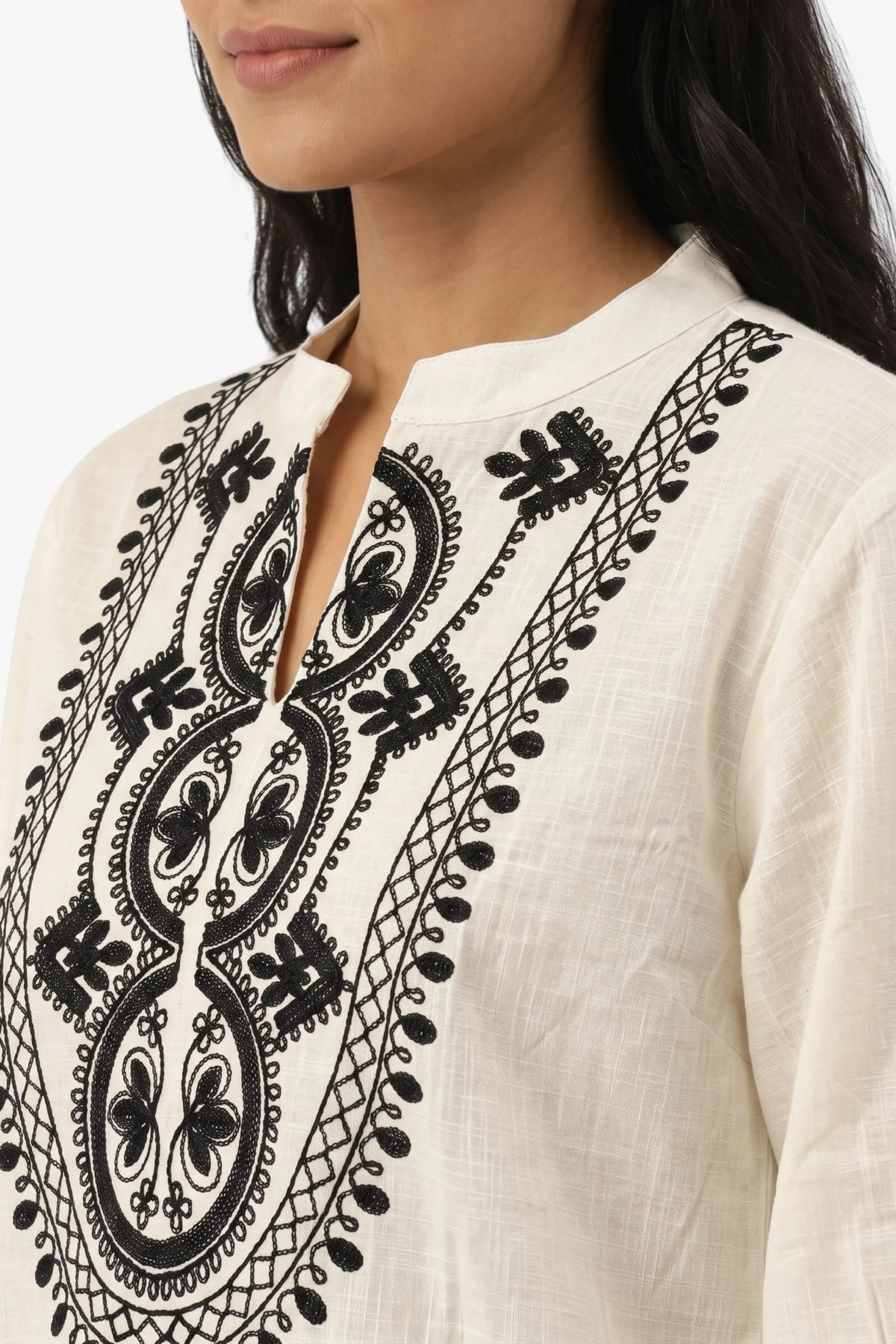White Embroidered Cotton Top-Global Republic