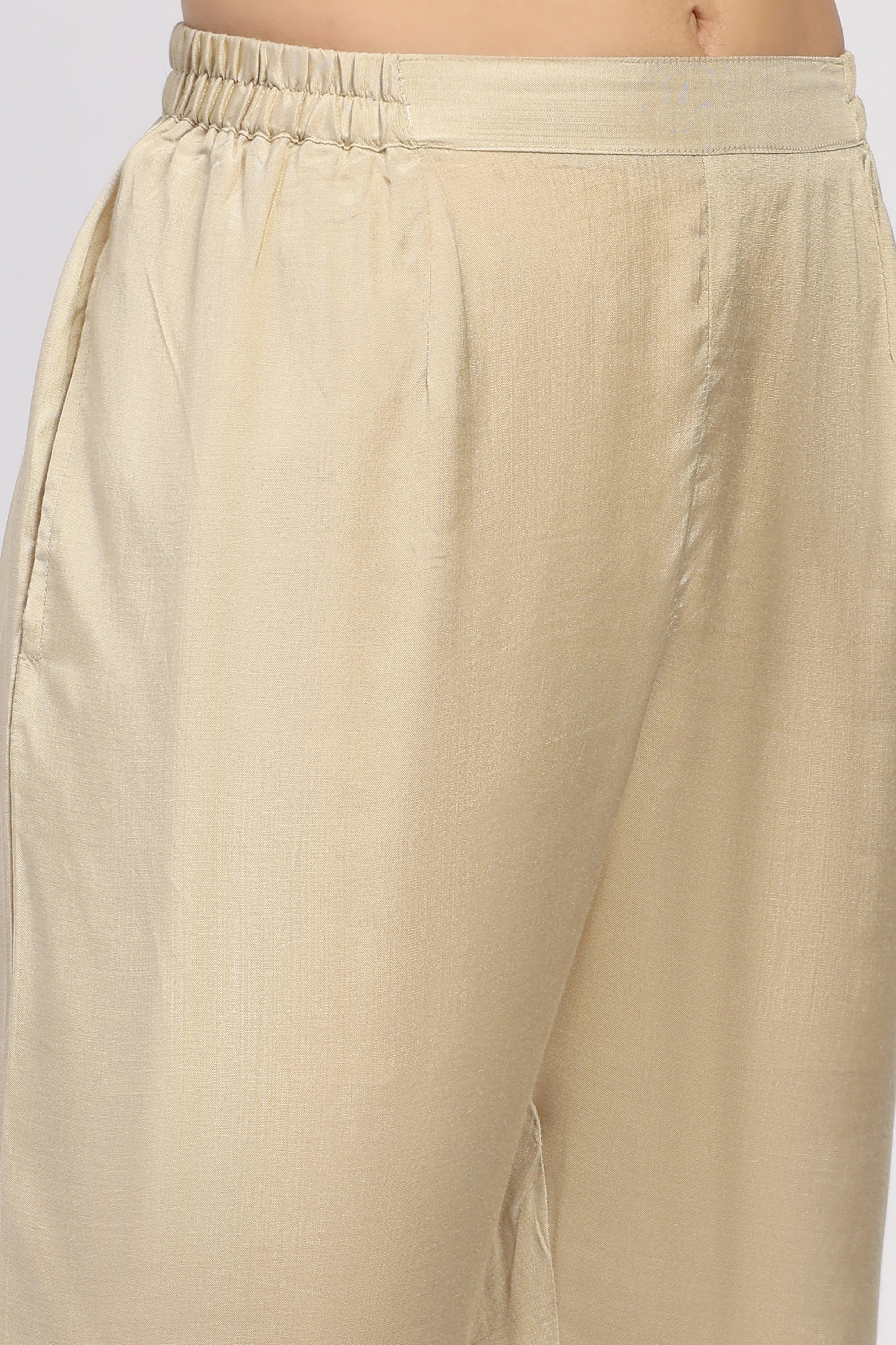 Cream Printed Chanderi Cotton Suit Set