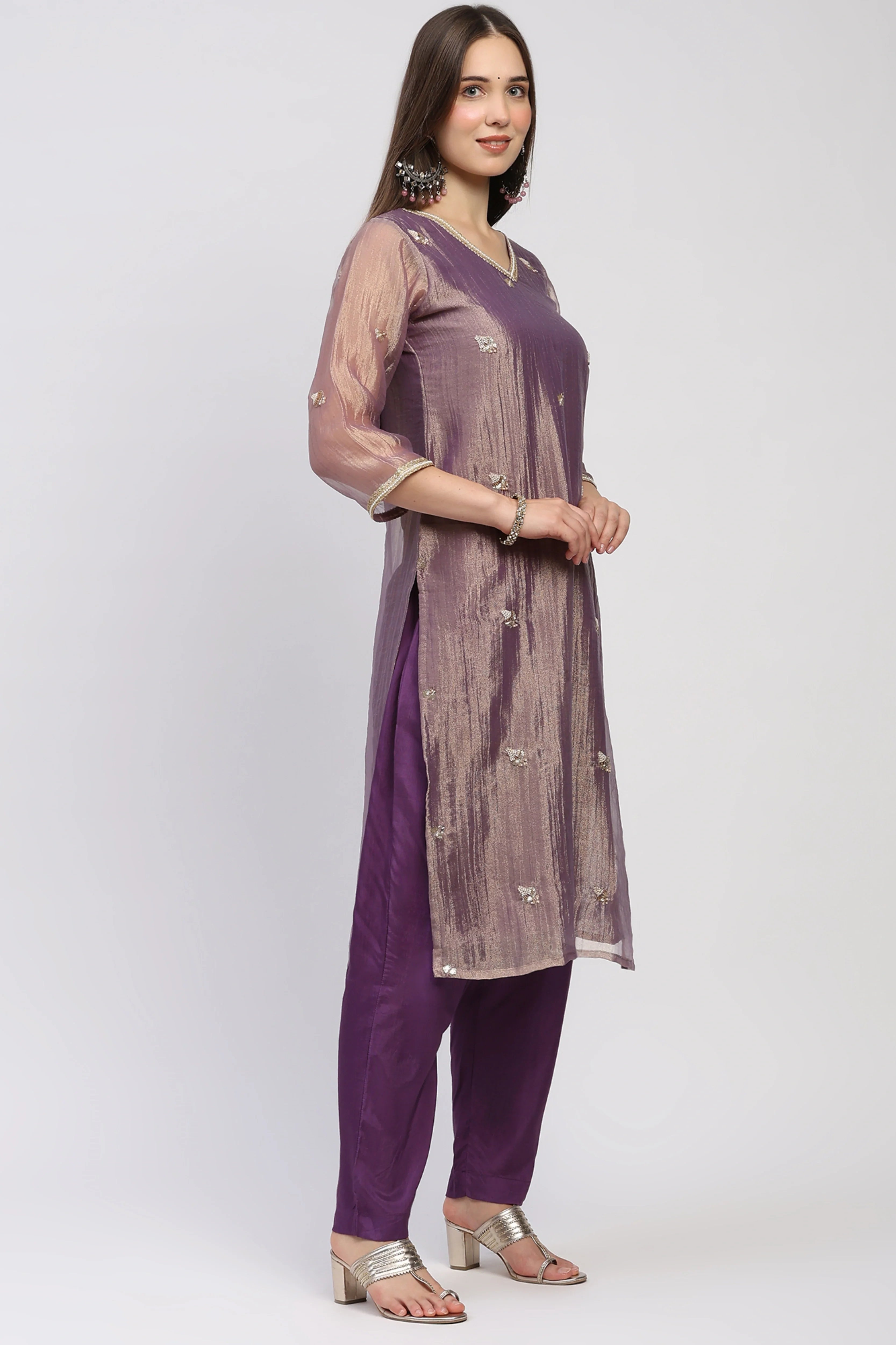 Purple Beaded Organza Suit Set