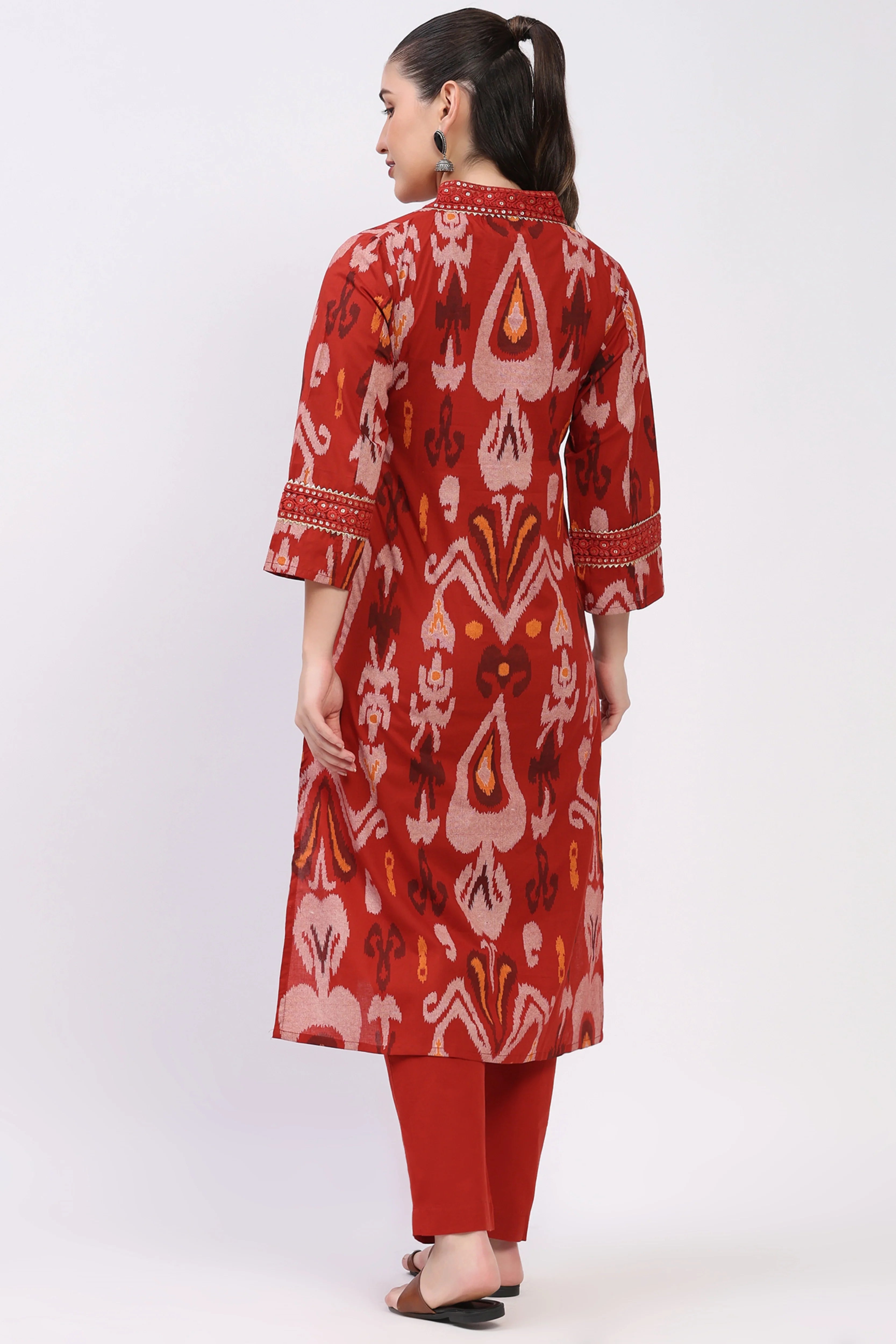 Rust Ikat Cotton Suit Set-Global Republic