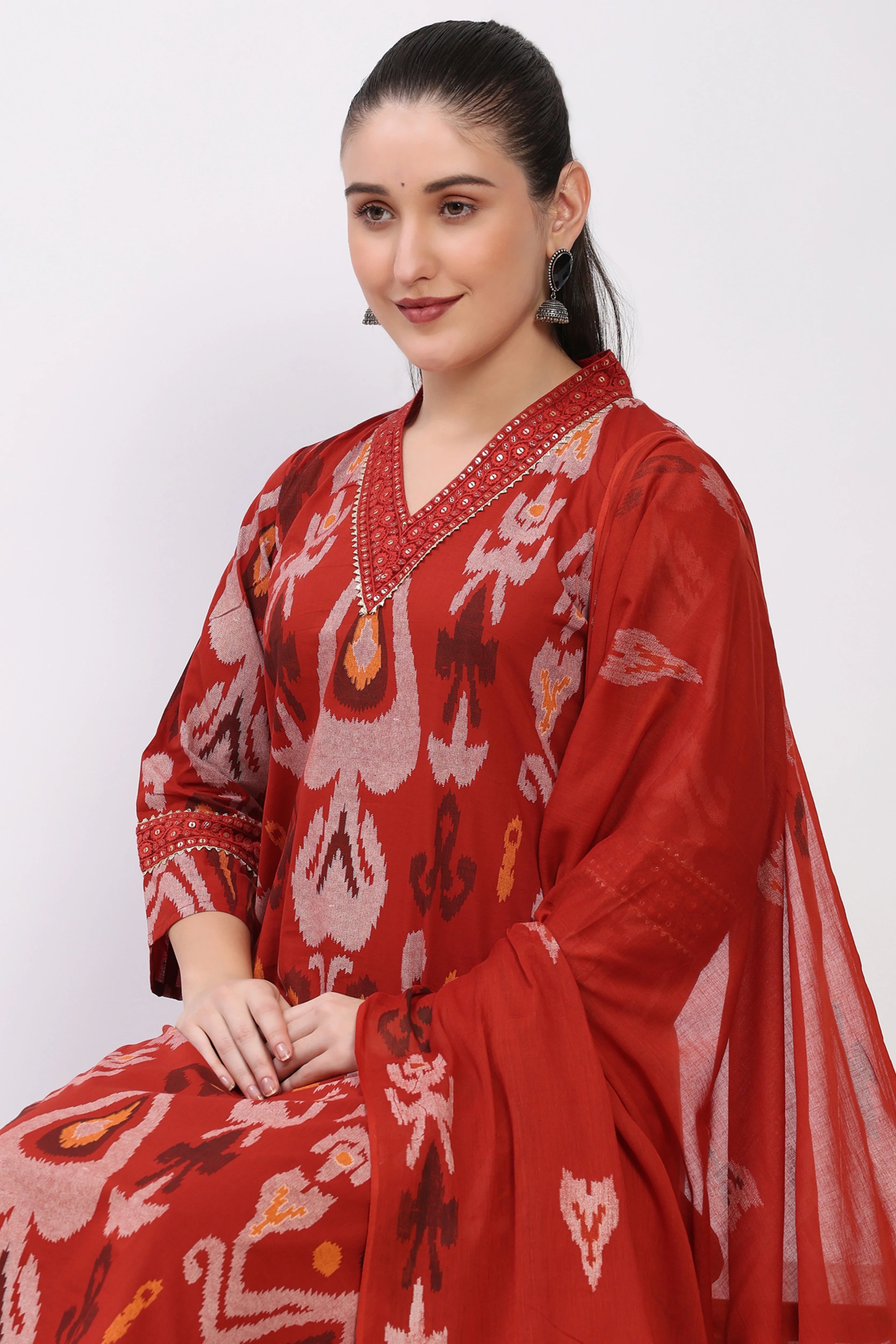 Rust Ikat Cotton Suit Set-Global Republic