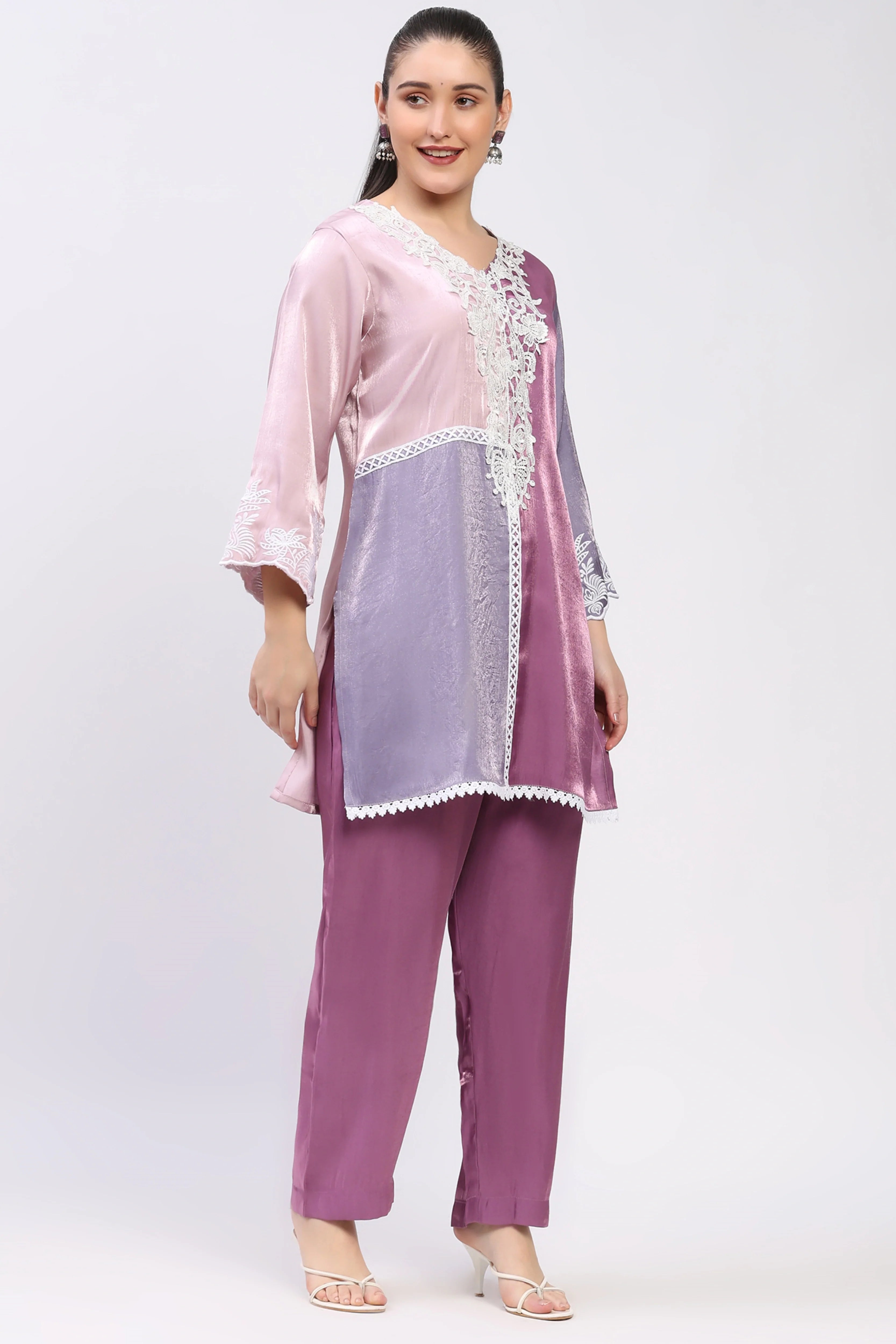 Mauve Color-Block Co-ord Set-Global Republic