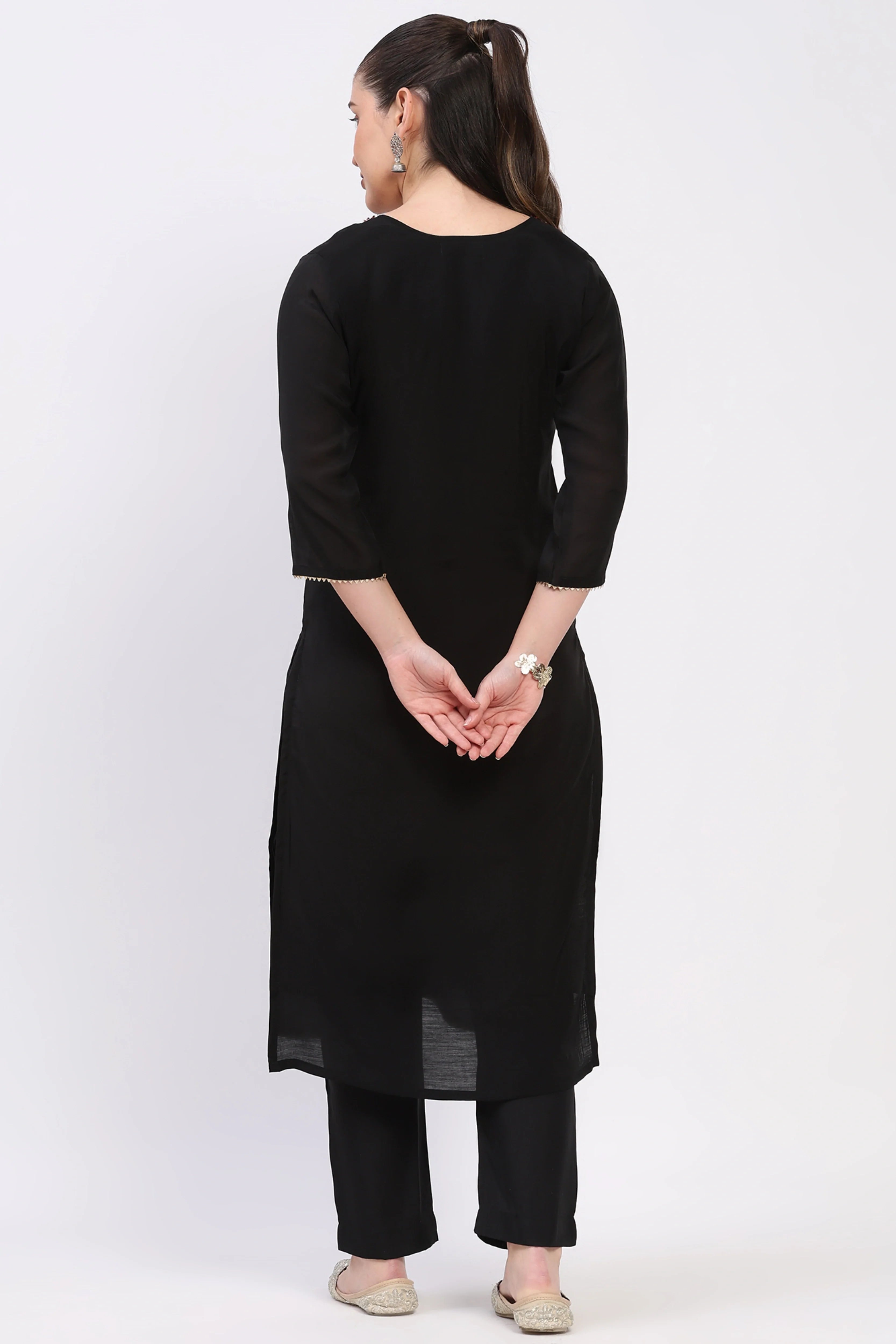 Black Chanderi Embellished Suit Set-Global Republic