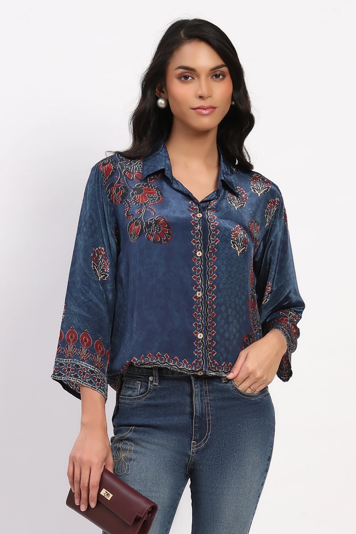 Blue Floral Ethnic Top-Global Republic