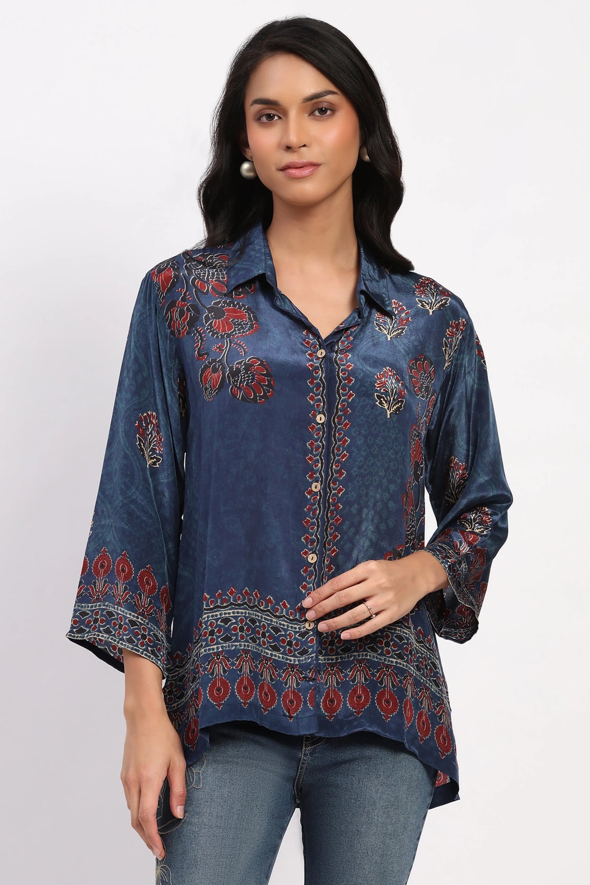 Blue Floral Ethnic Top-Global Republic