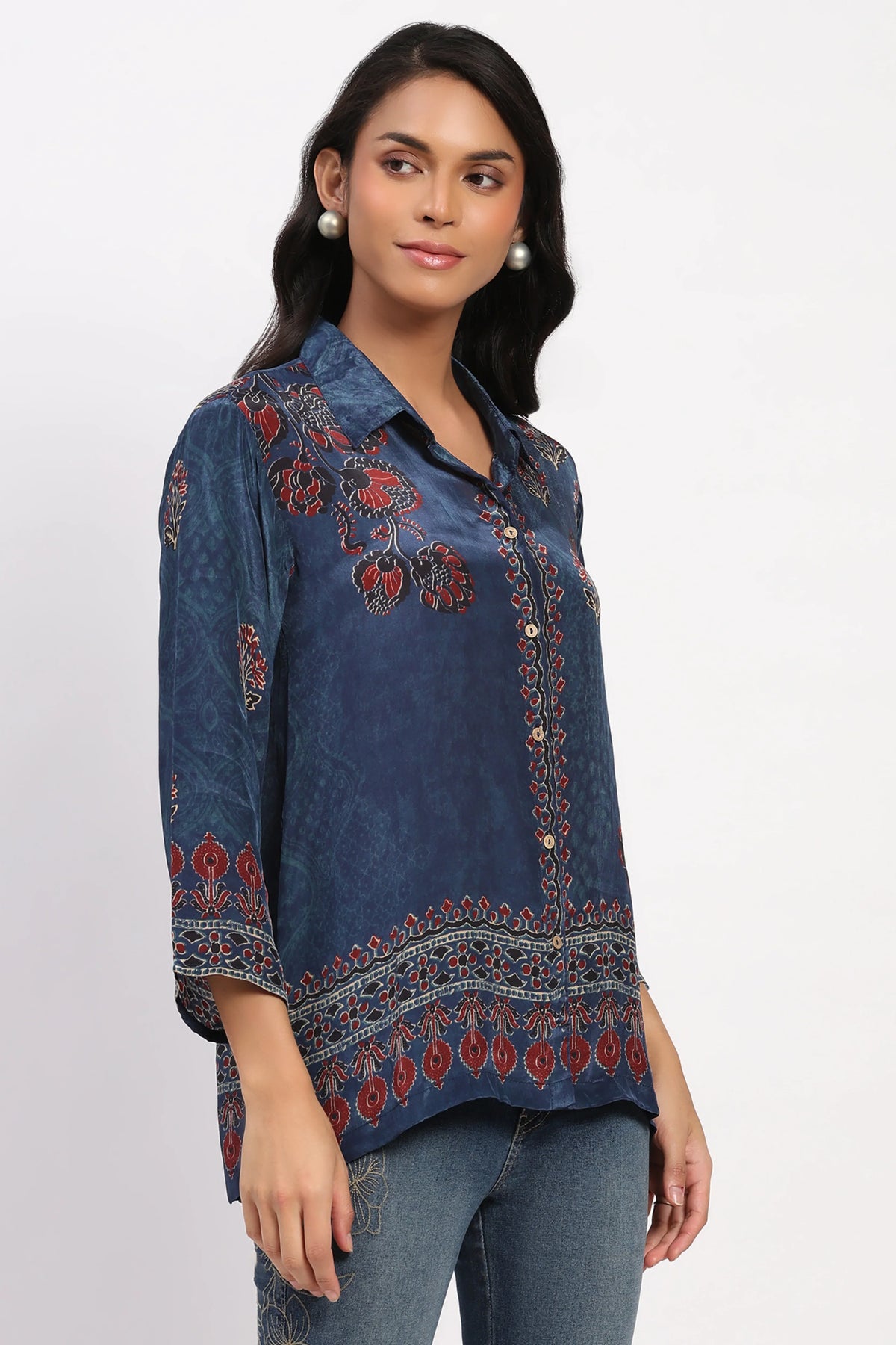 Blue Floral Ethnic Top-Global Republic