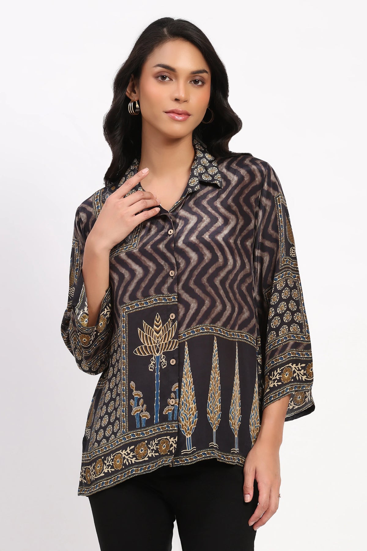 Black Printed Ethnic Top-Global Republic