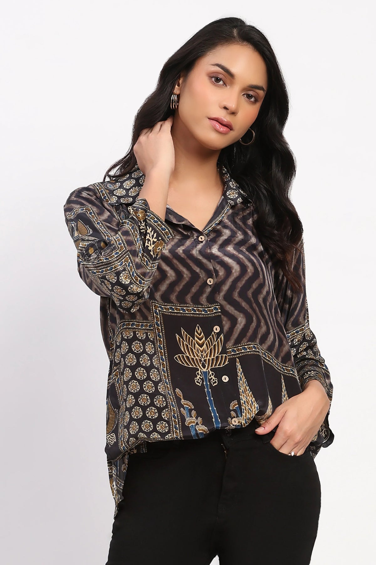 Black Printed Ethnic Top-Global Republic