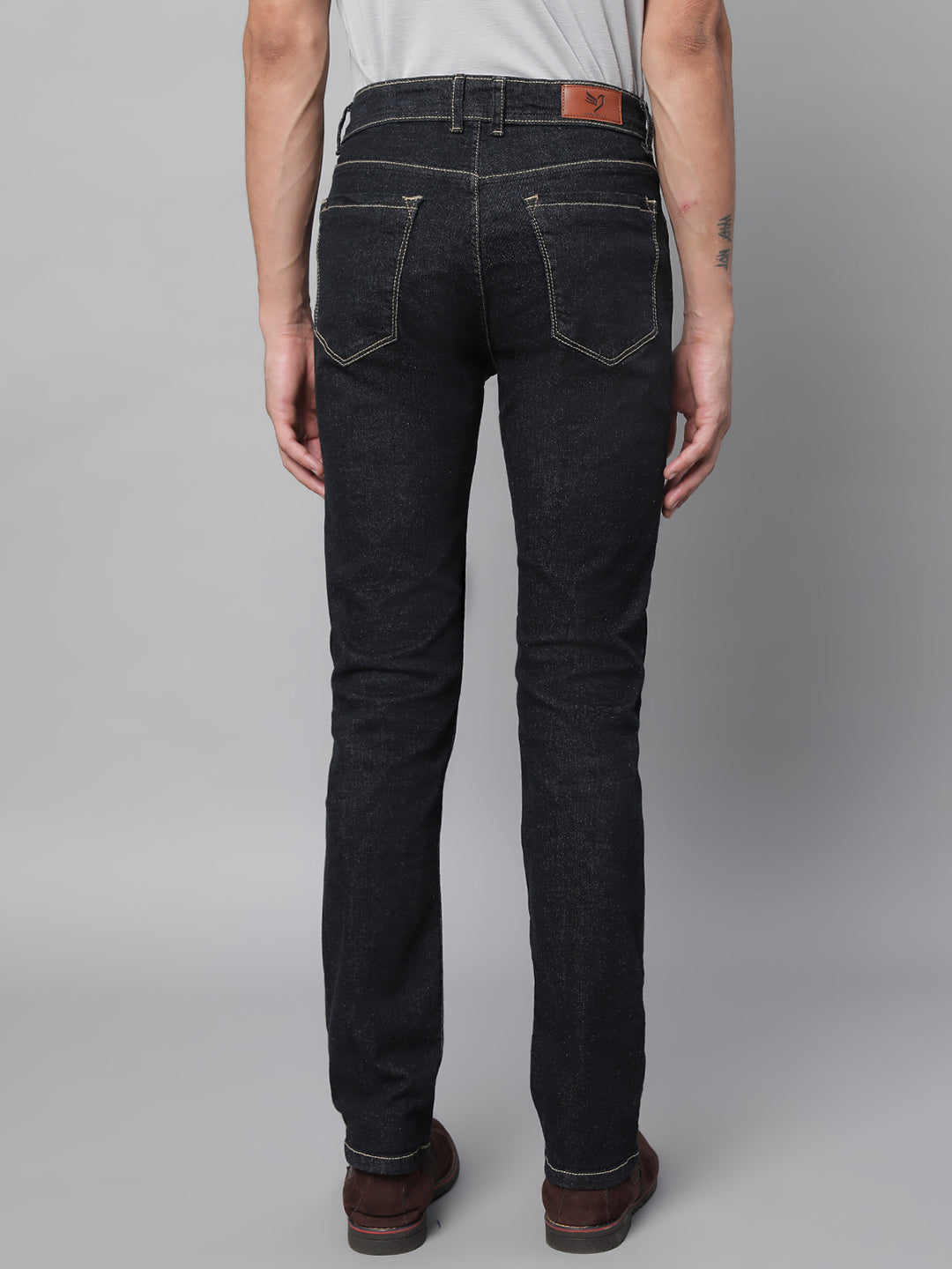 Mens Raw Black Cotton Solid Jeans