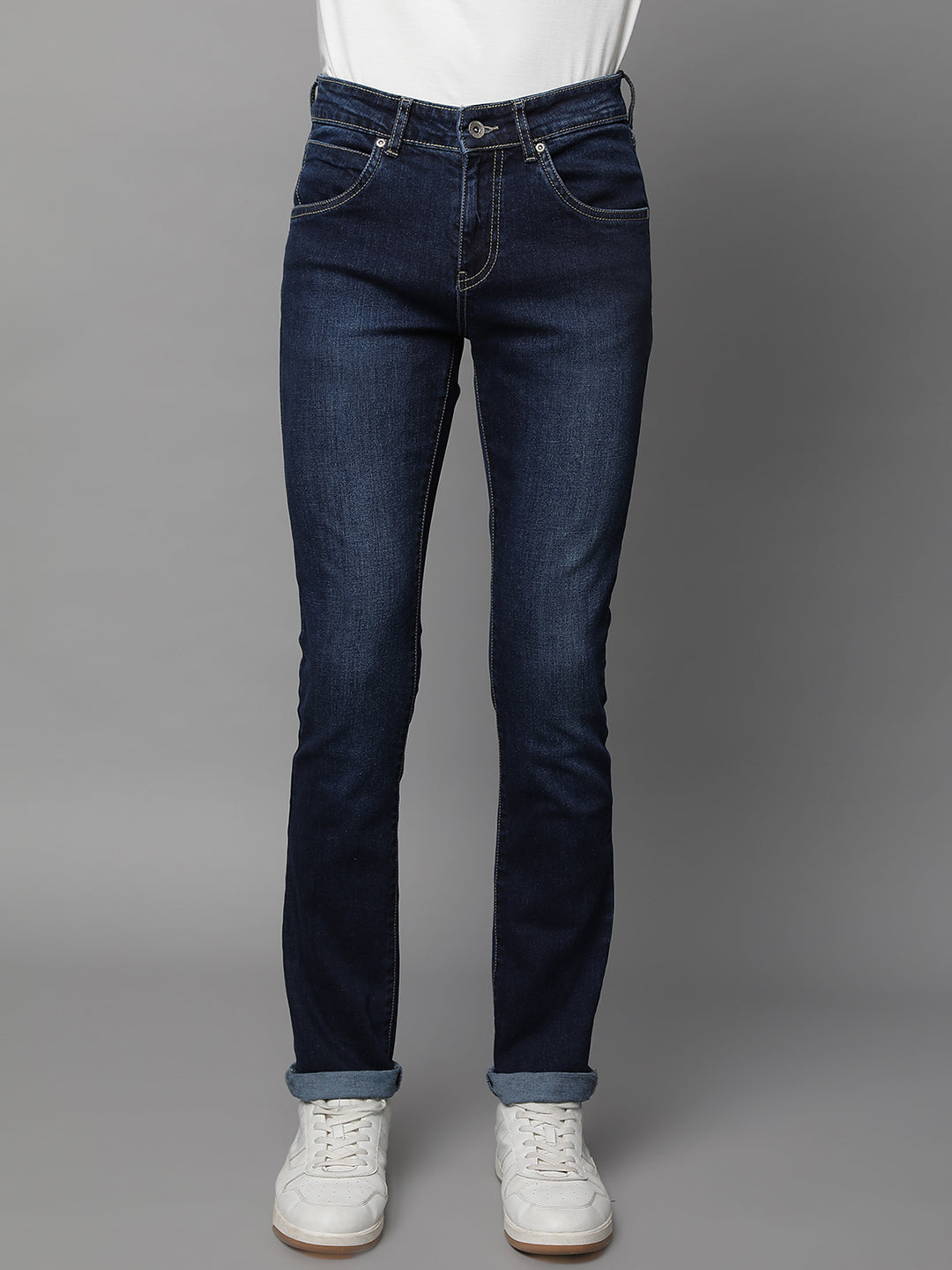 Mens Blue Cotton Solid Jeans